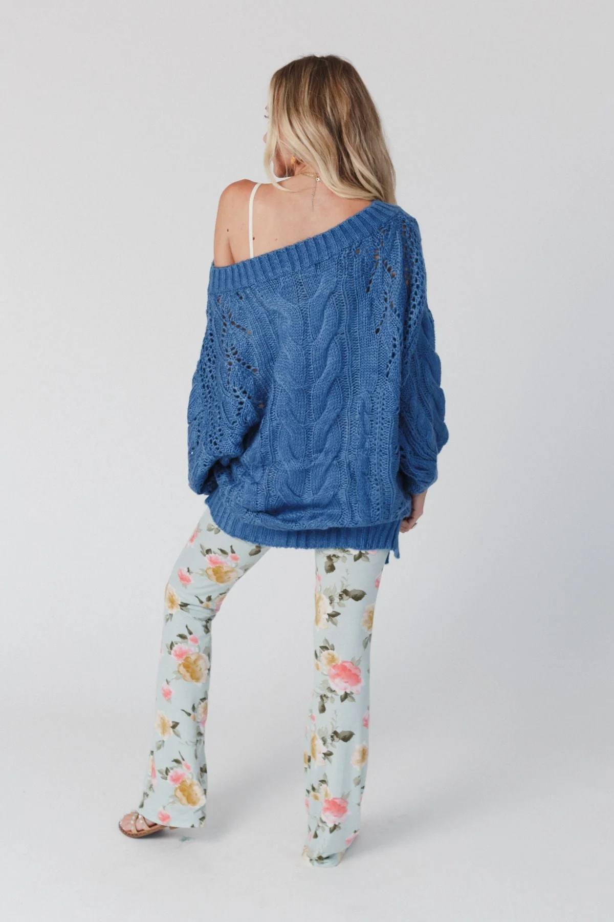 Golden Hour Bubble Sleeve Sweater Dress - Blue - Image 3