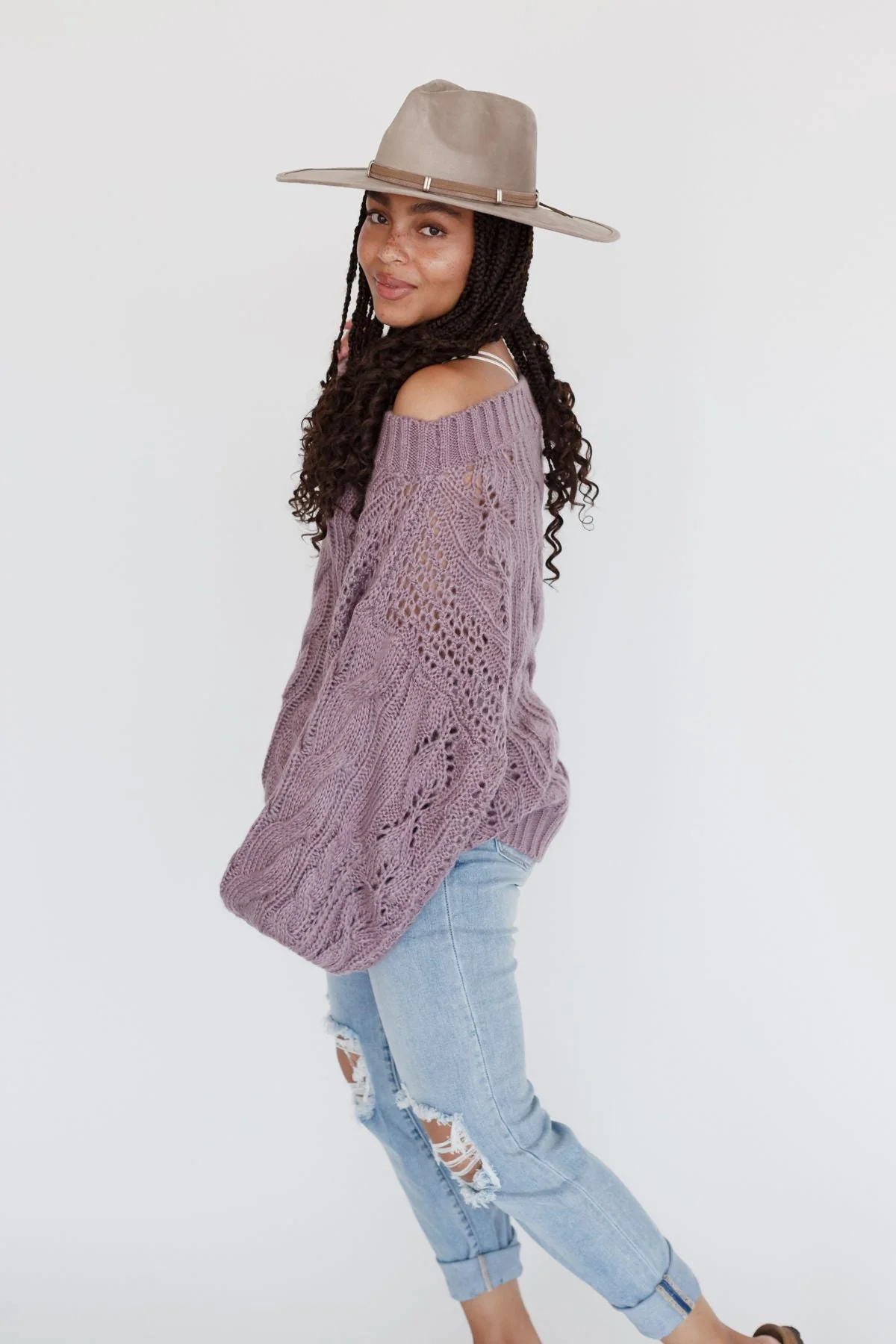 Golden Hour Bubble Sleeve Sweater Dress - Lavender - Image 7