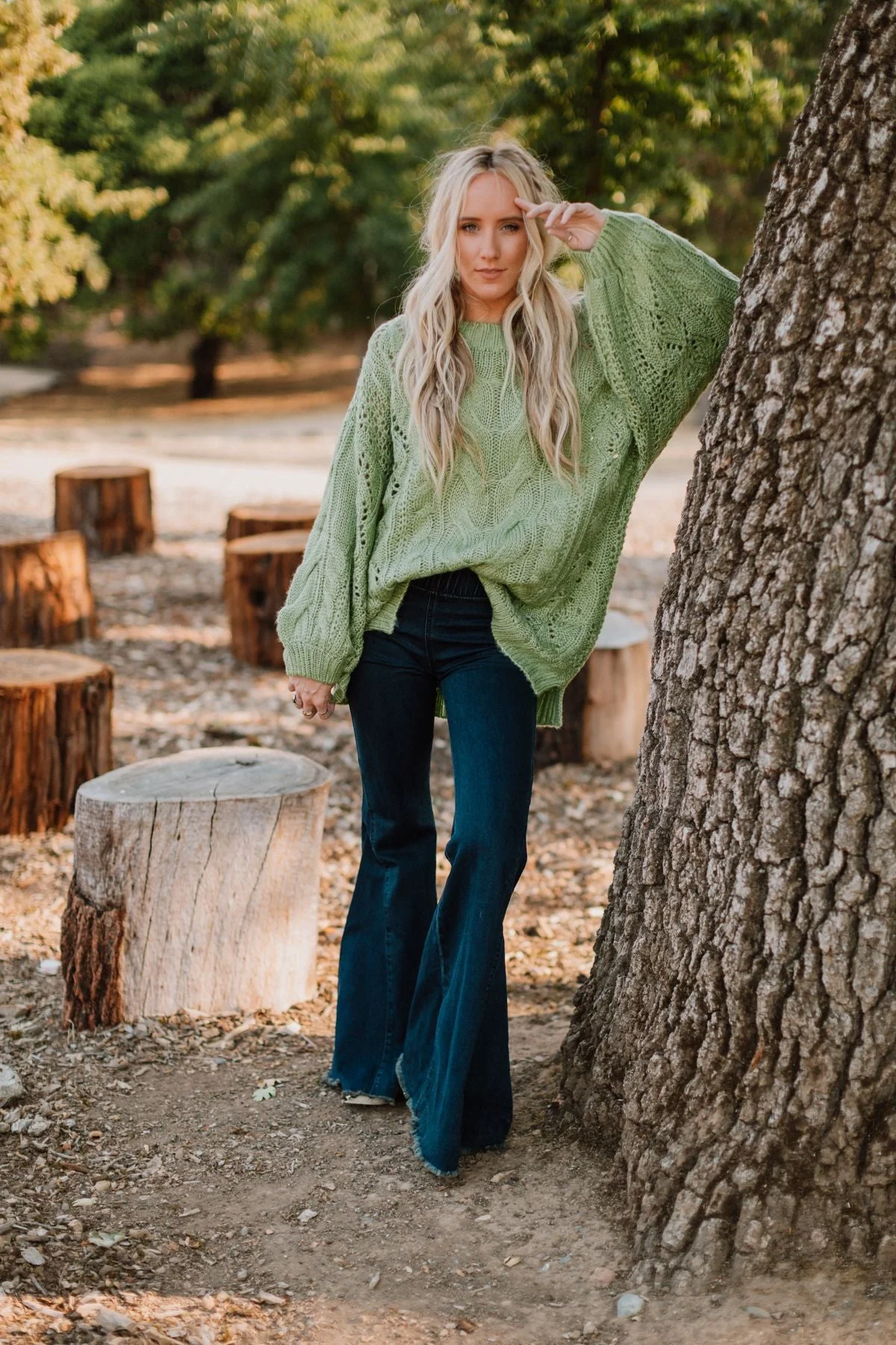 Golden Hour Bubble Sleeve Sweater Dress - Light Green - Image 7
