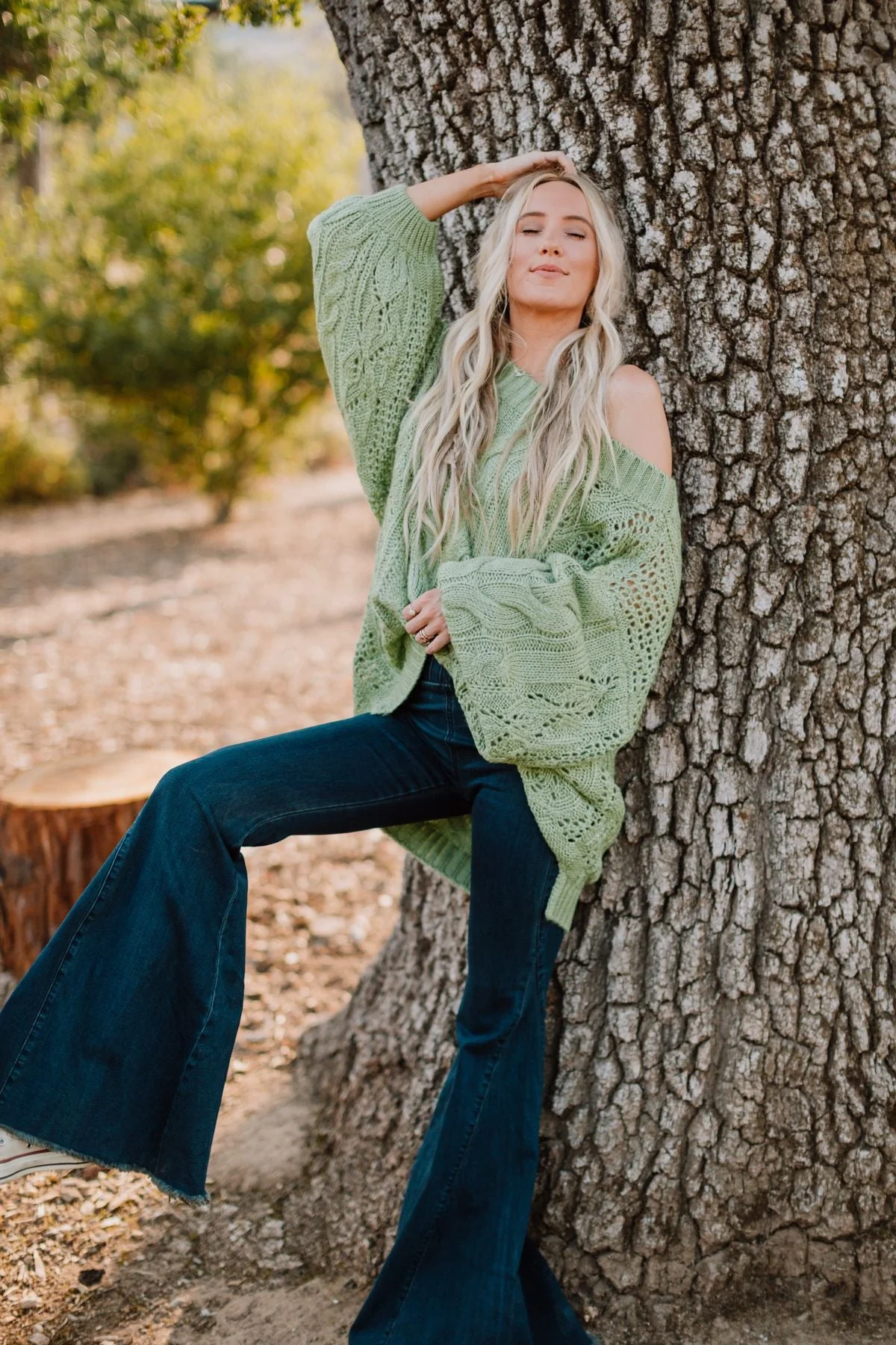 Golden Hour Bubble Sleeve Sweater Dress - Light Green - Image 9