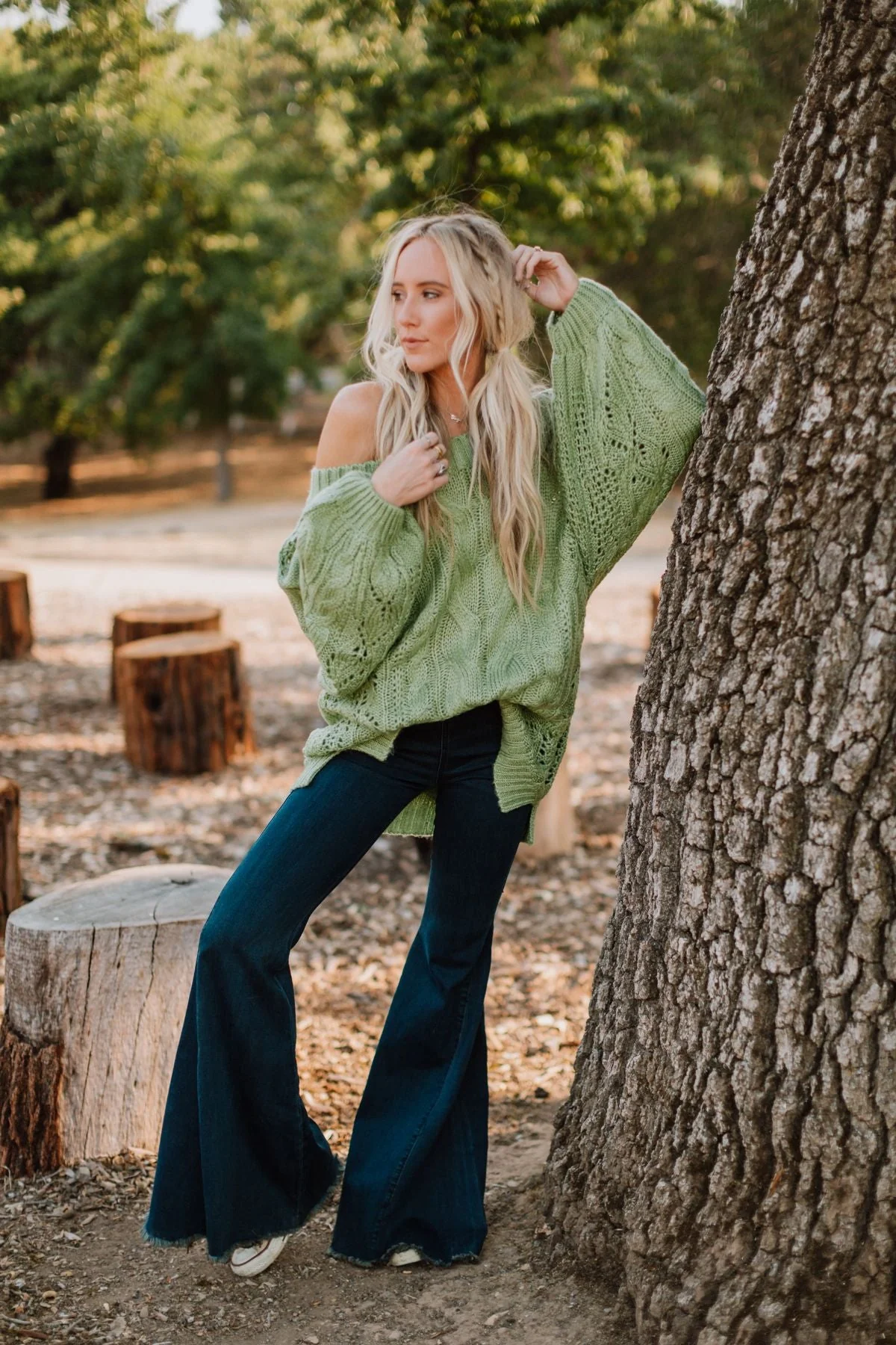 Golden Hour Bubble Sleeve Sweater Dress - Light Green - Image 4