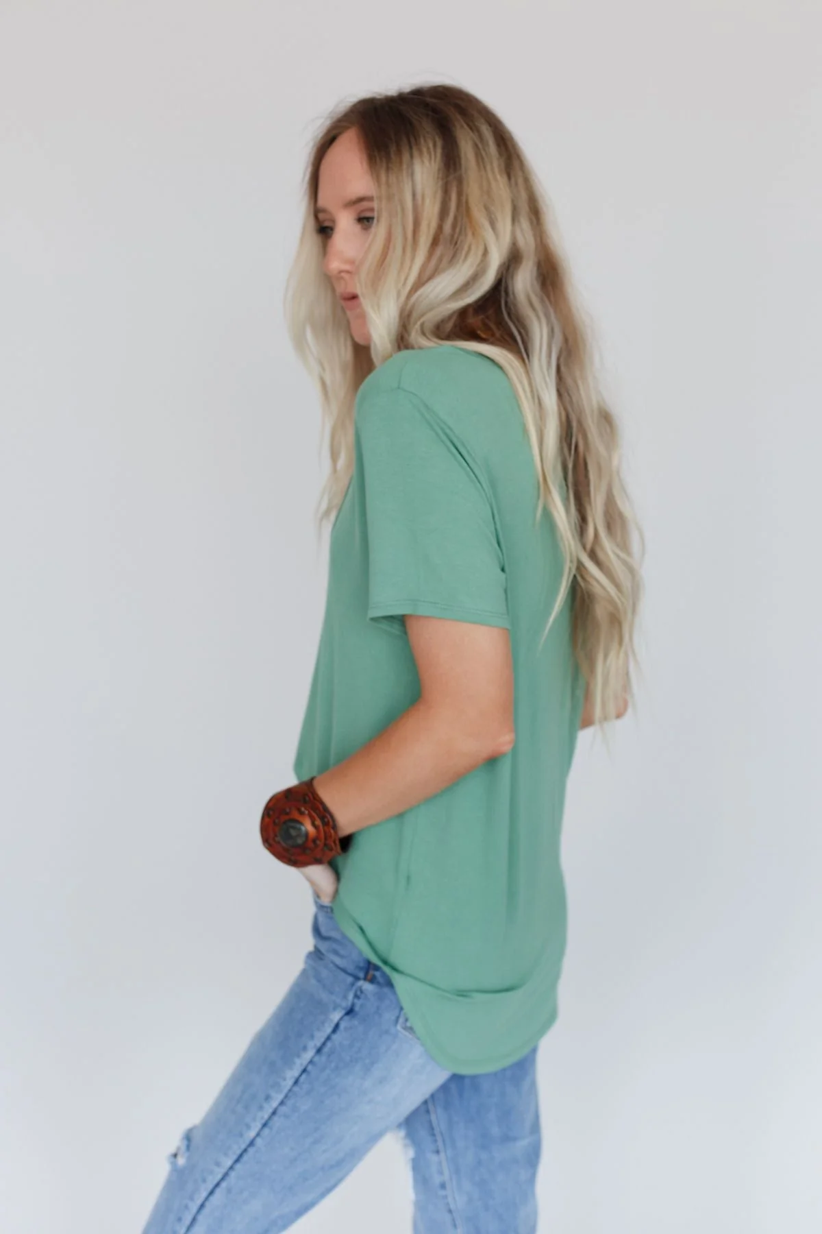 Scoop Neck Bralette Tee - Sage - Image 4