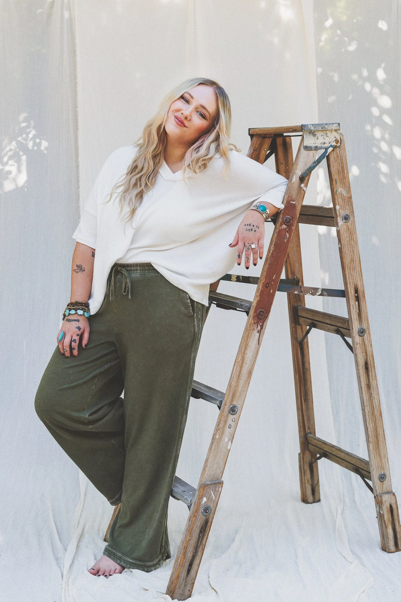 So Comfy Wide Leg Pant Cropped Length - Olive - Image 7
