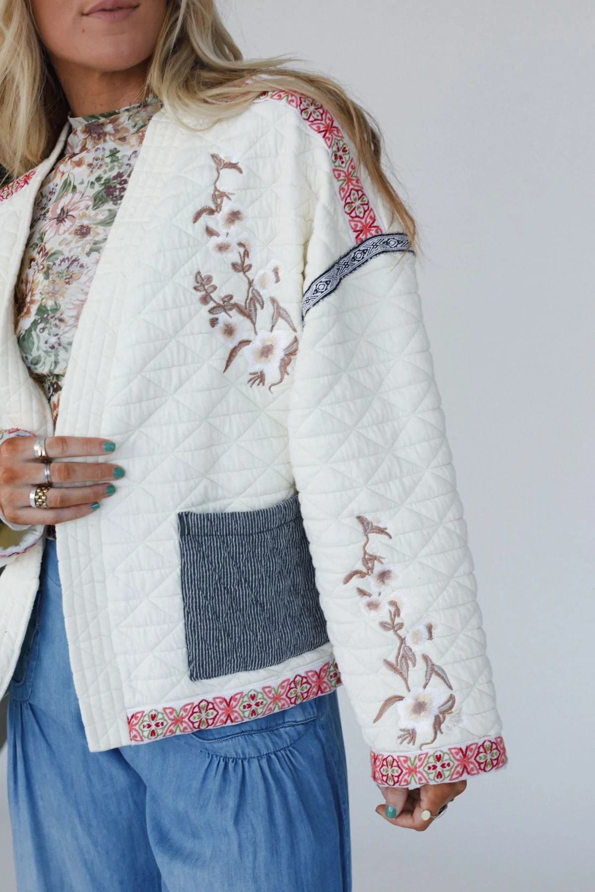 Adeline Embroidered Jacket - Cream - Image 4
