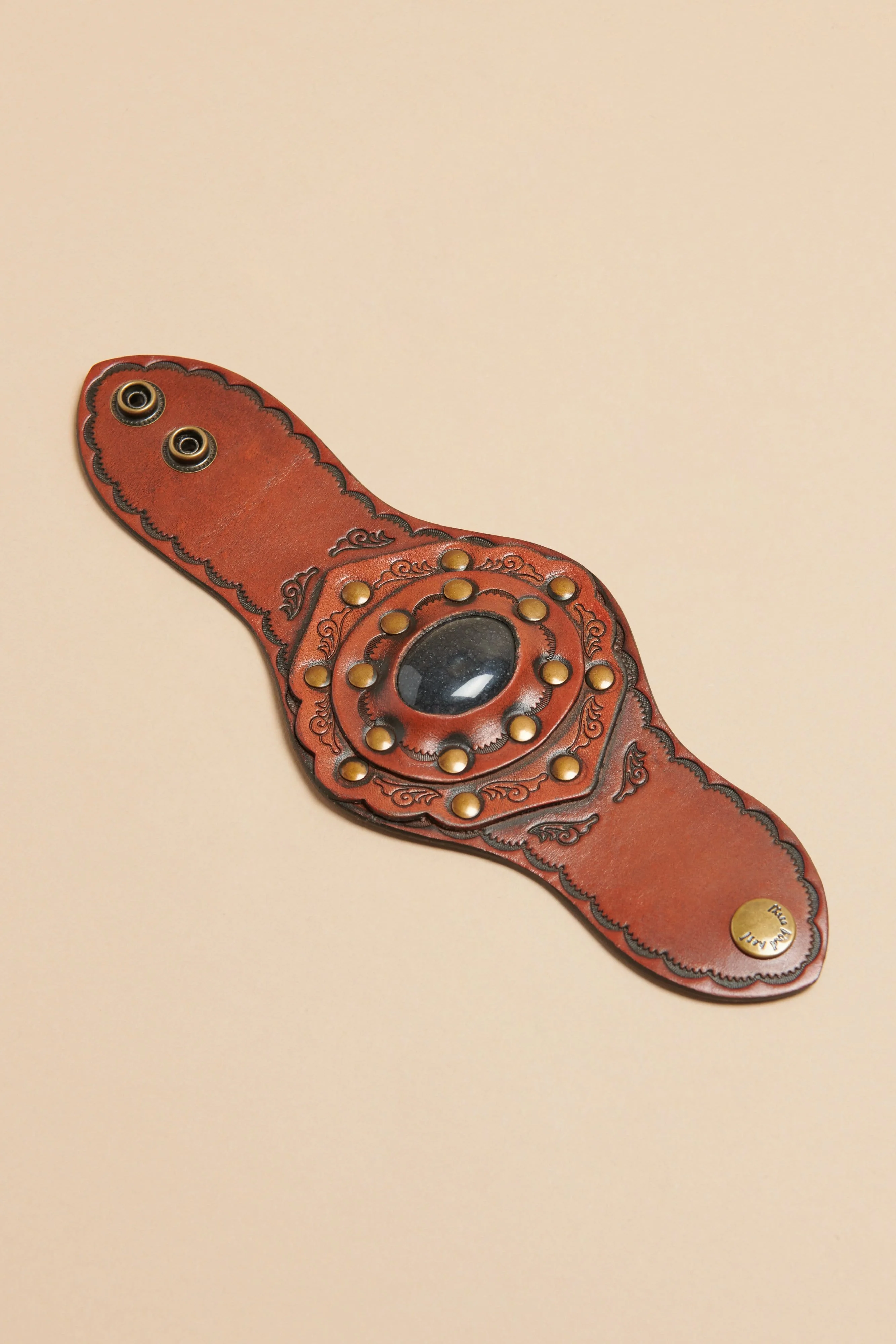 Aegean Boho Leather Cuff Bracelet - Black - Image 2