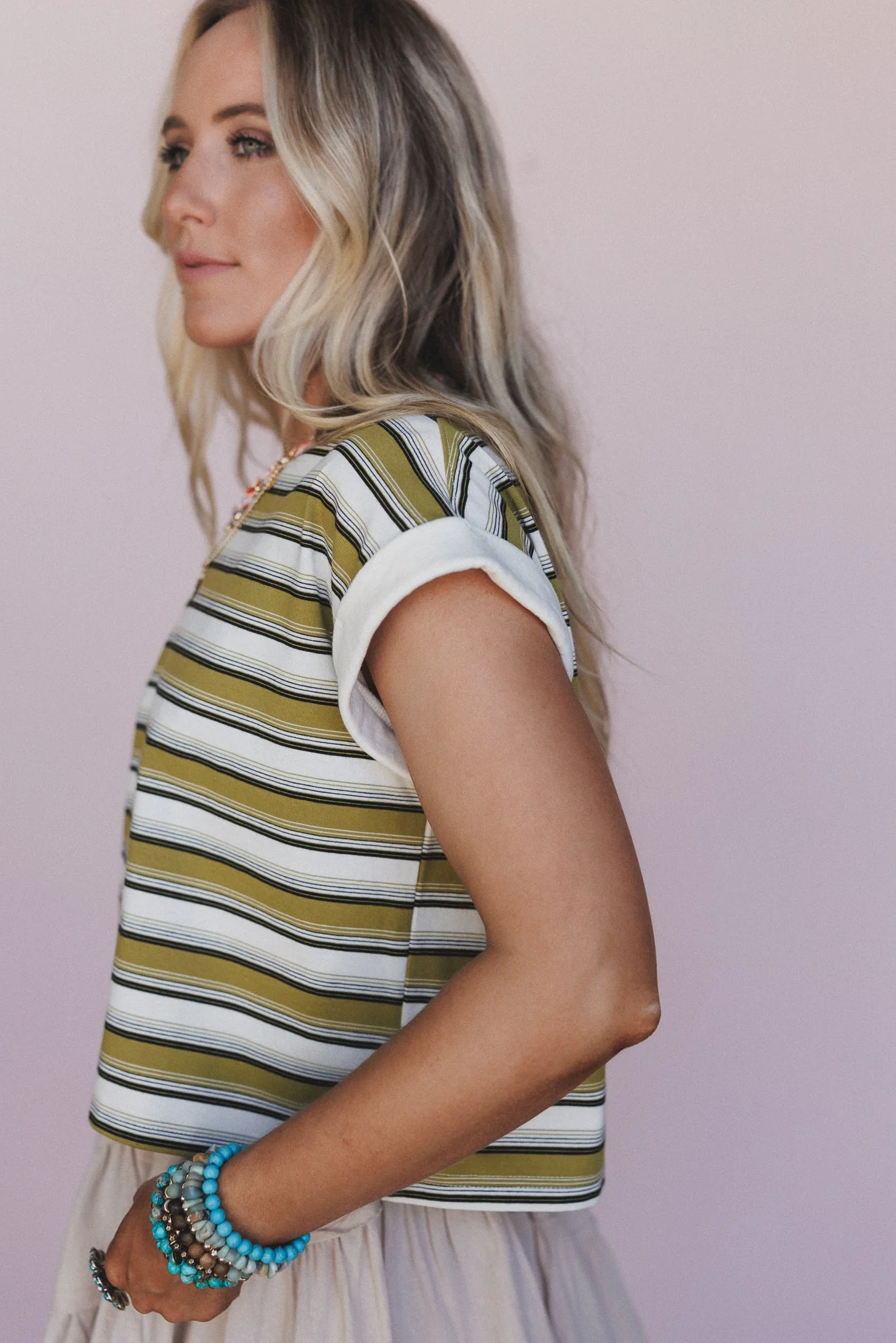 All Day Cool Striped Top - Olive Multi - Image 3