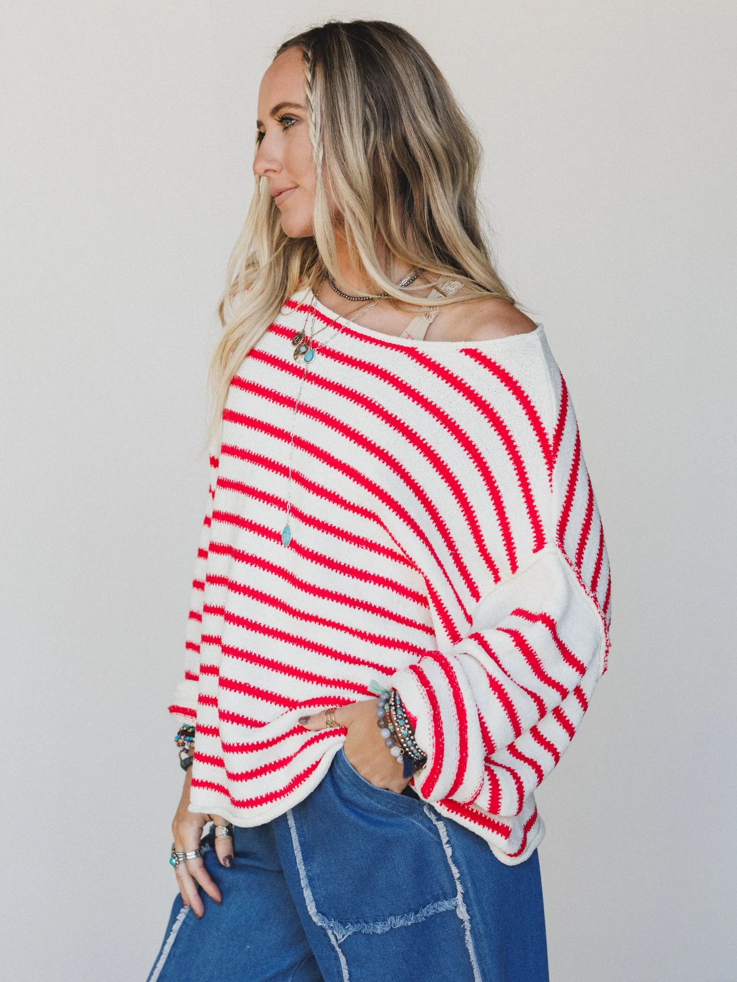 All My Stripes Oversized Sweater - Red - Image 2