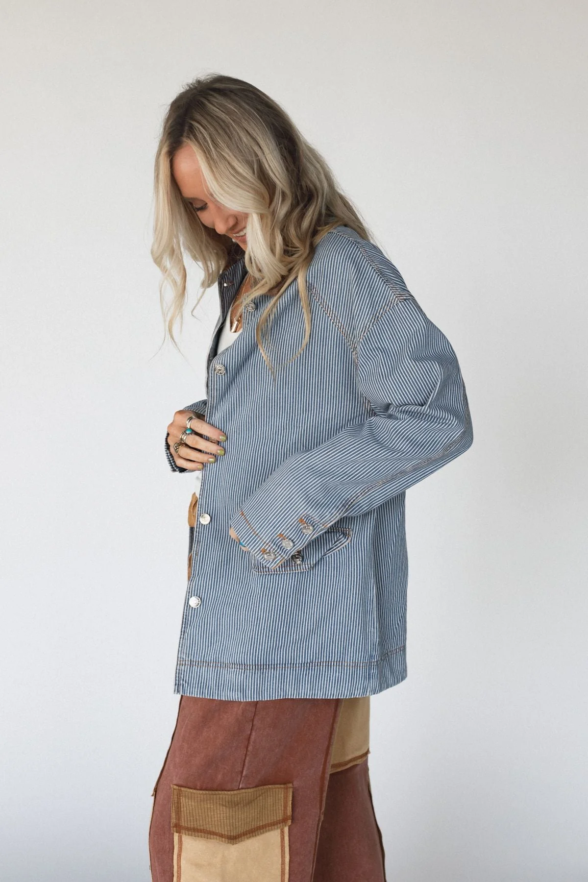 All Seasons Striped Denim Jacket - Blue - Image 4