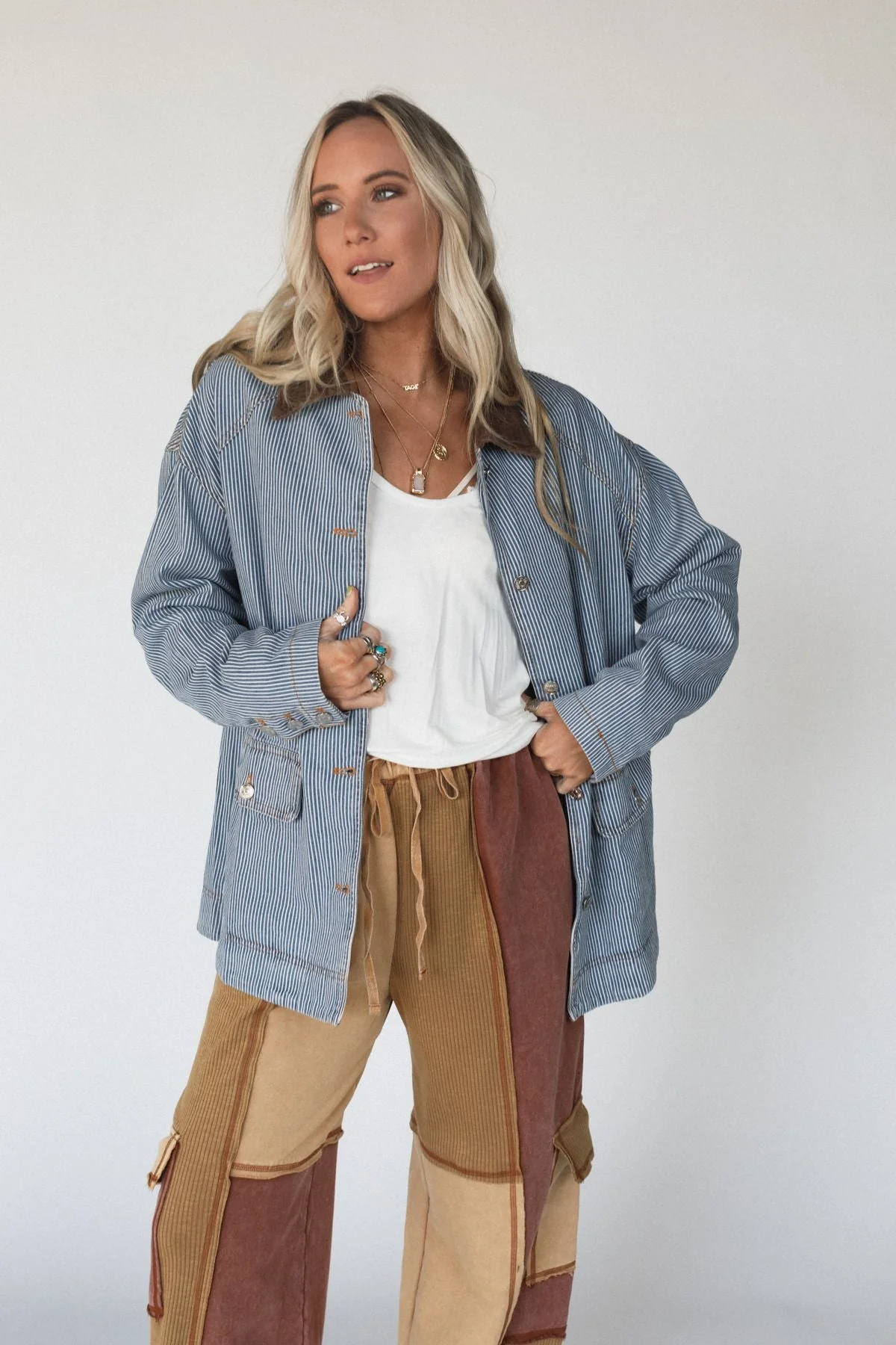 All Seasons Striped Denim Jacket - Blue - Image 5