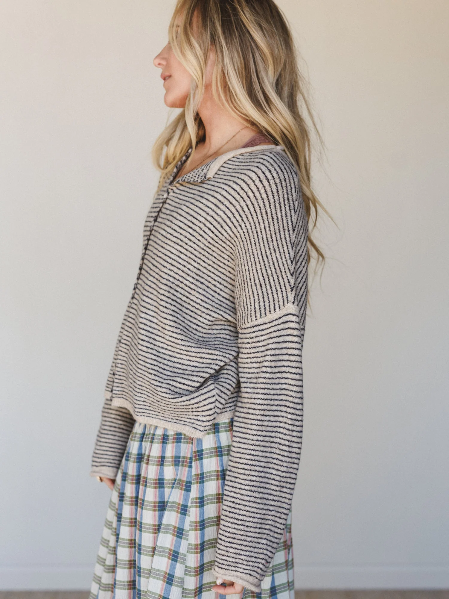 Amara Button Down Cardigan - Natural - Image 5