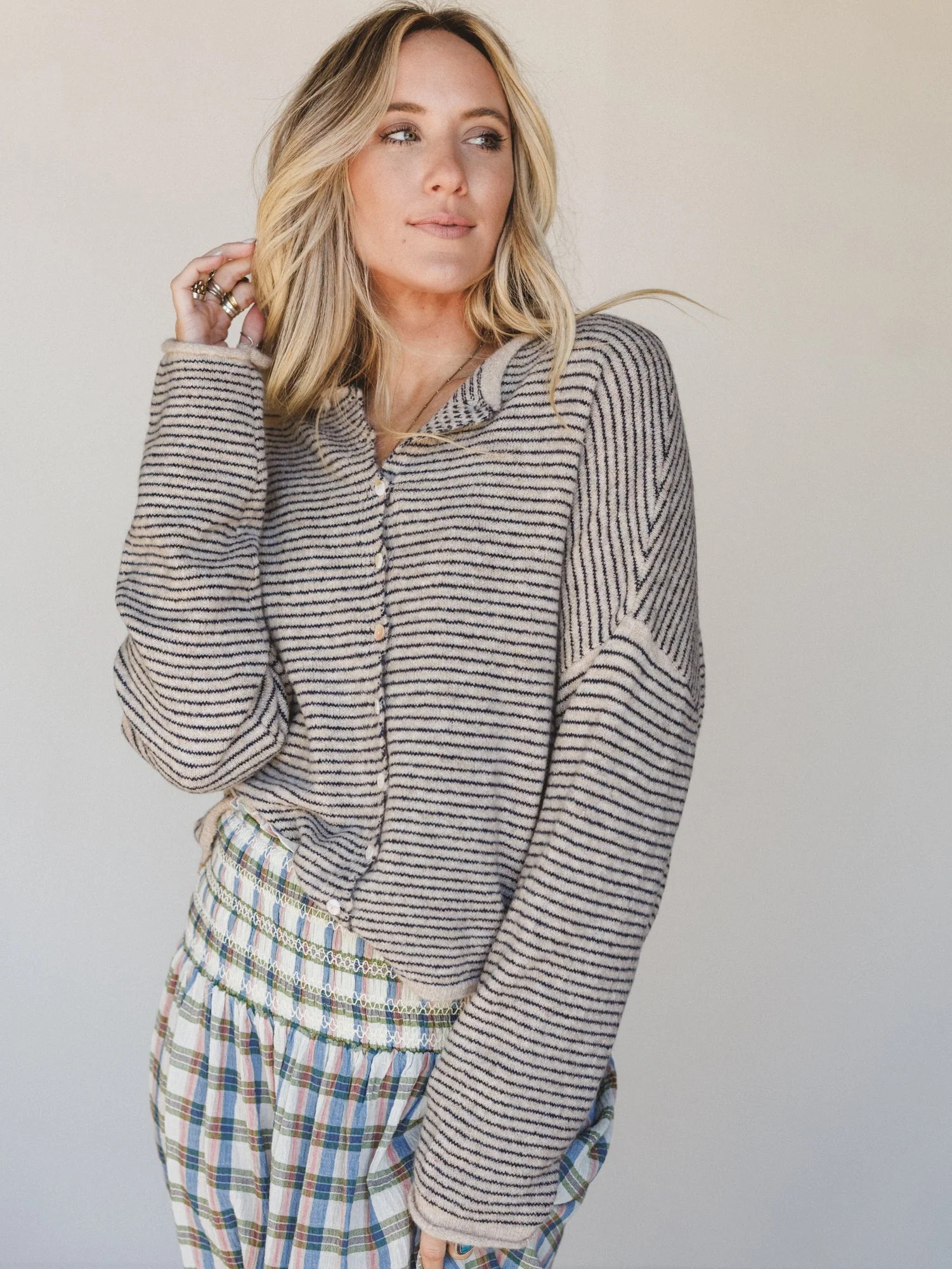 Amara Button Down Cardigan - Natural - Image 7