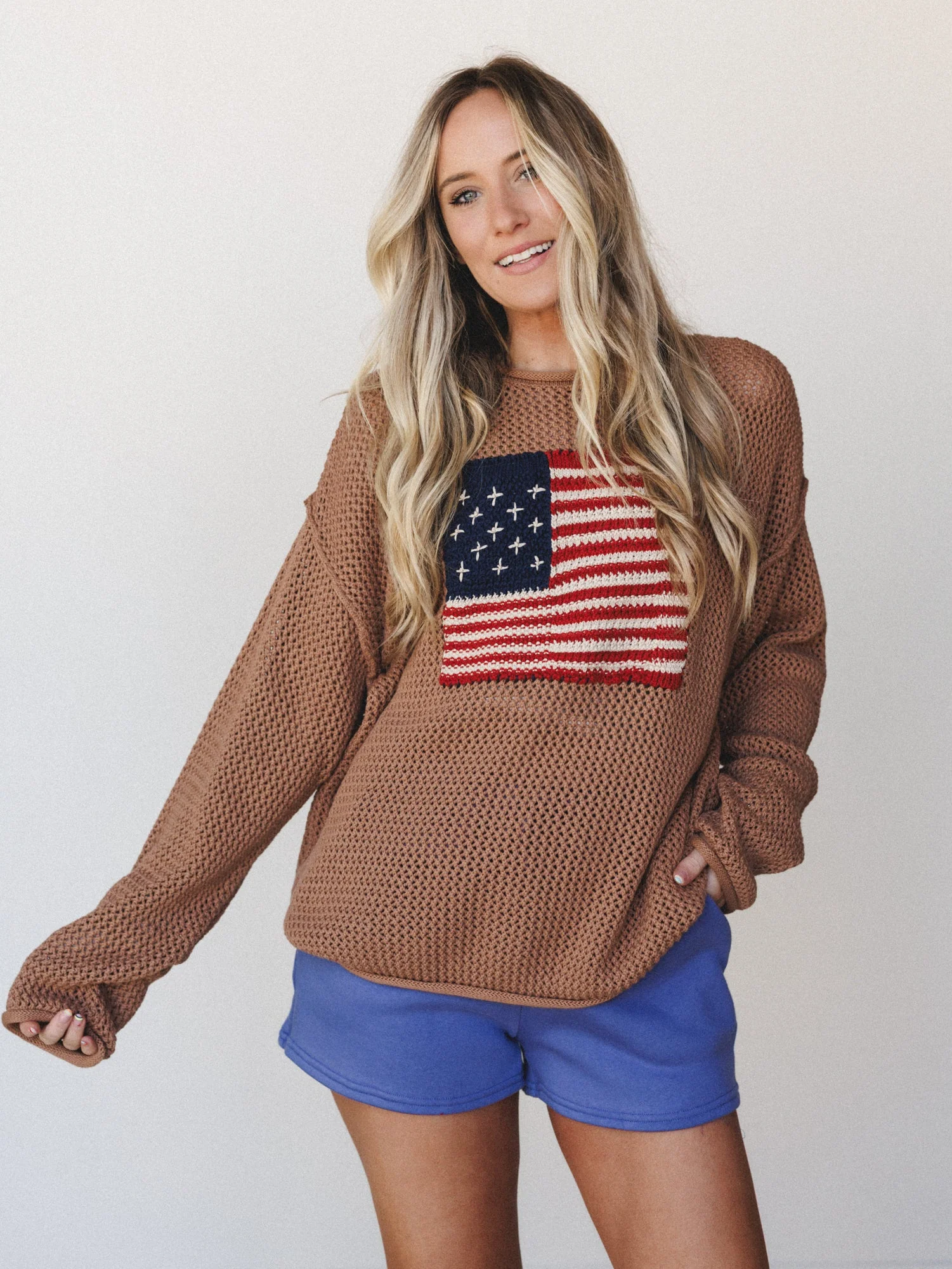 Americana Open Knit Sweater - Deep Camel - Image 2