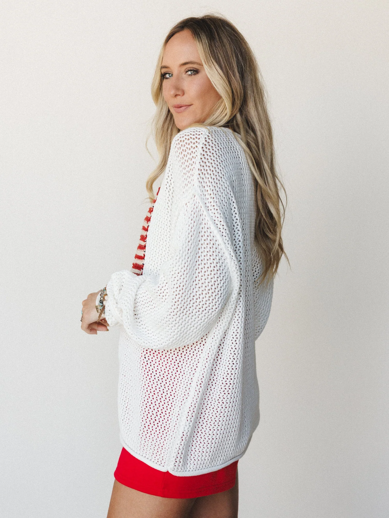 Americana Open Knit Sweater - Ivory - Image 6