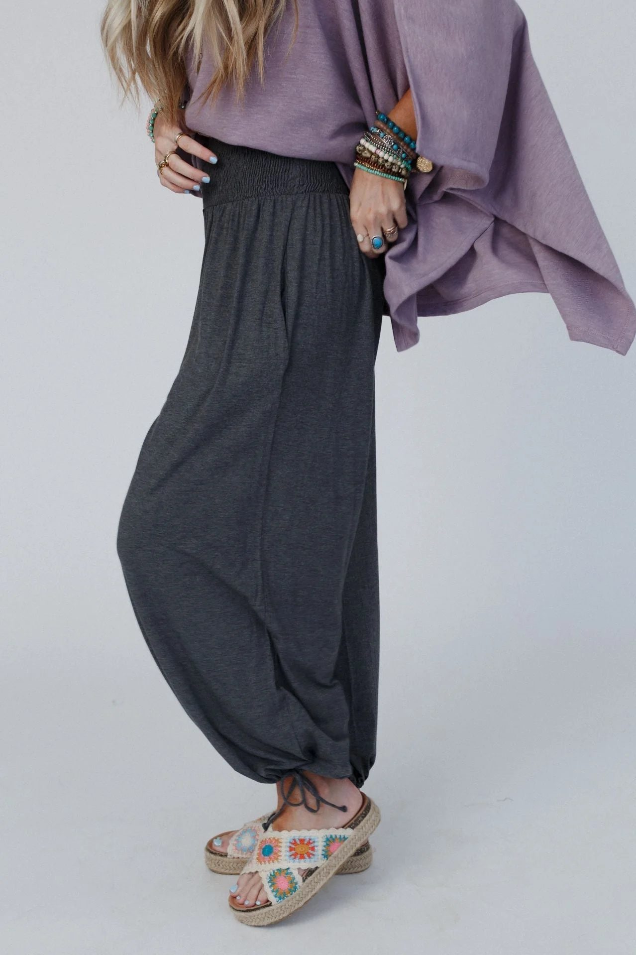 The Nest Angelica Smocked Pant - Charcoal - Image 2
