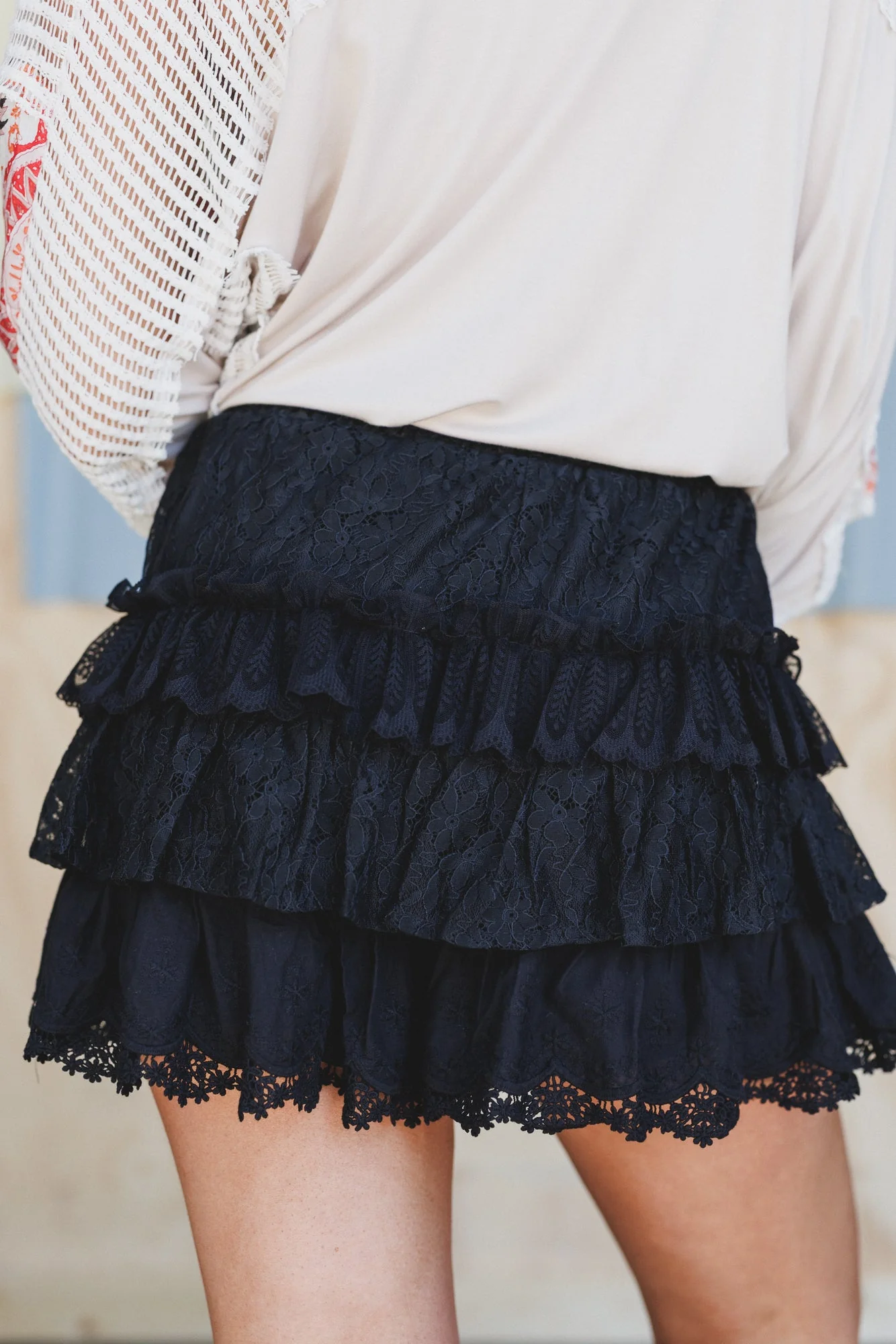 Antoinette Boho Ruffle Shorts - Black - Image 5