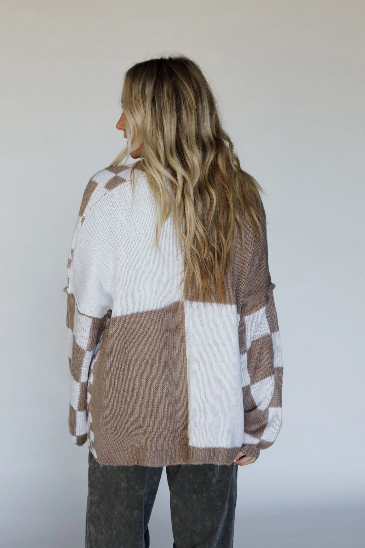 Archer Checkered Cardigan - Mocha - Image 3