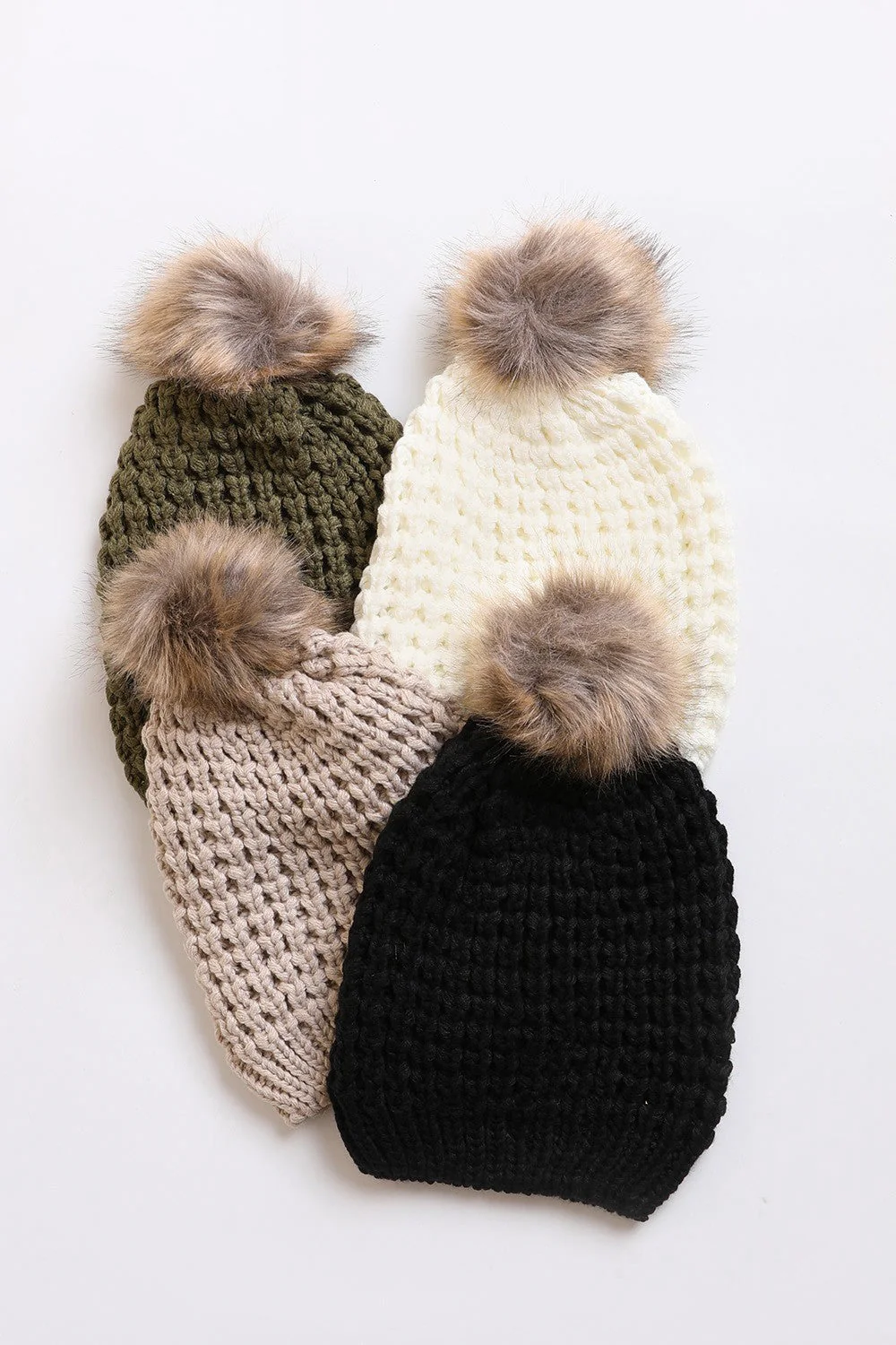 Aspen Waffle Knit Faux Fur Beanie - Black - Image 4