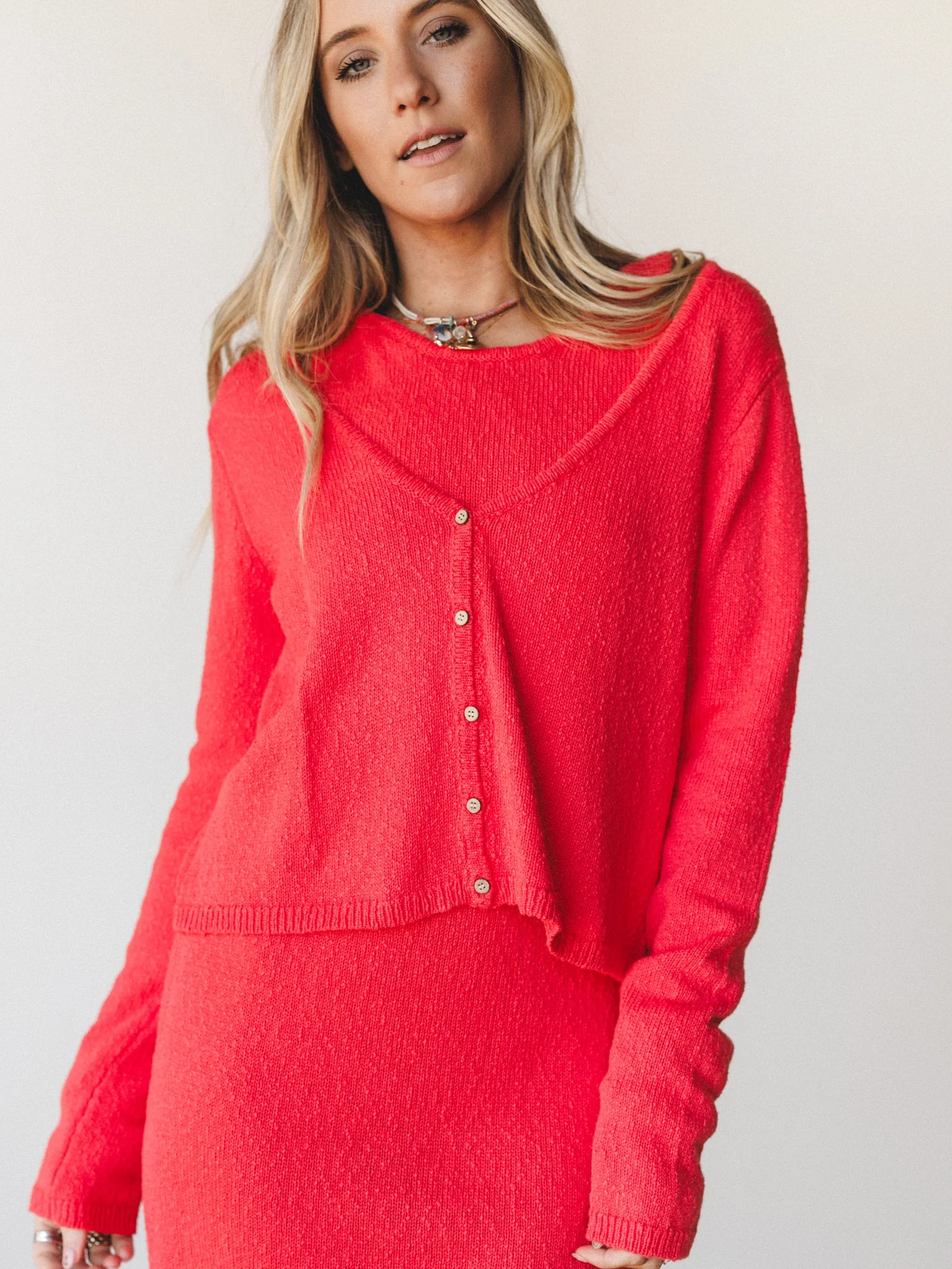 August Knitted Cardigan - Tomato Red