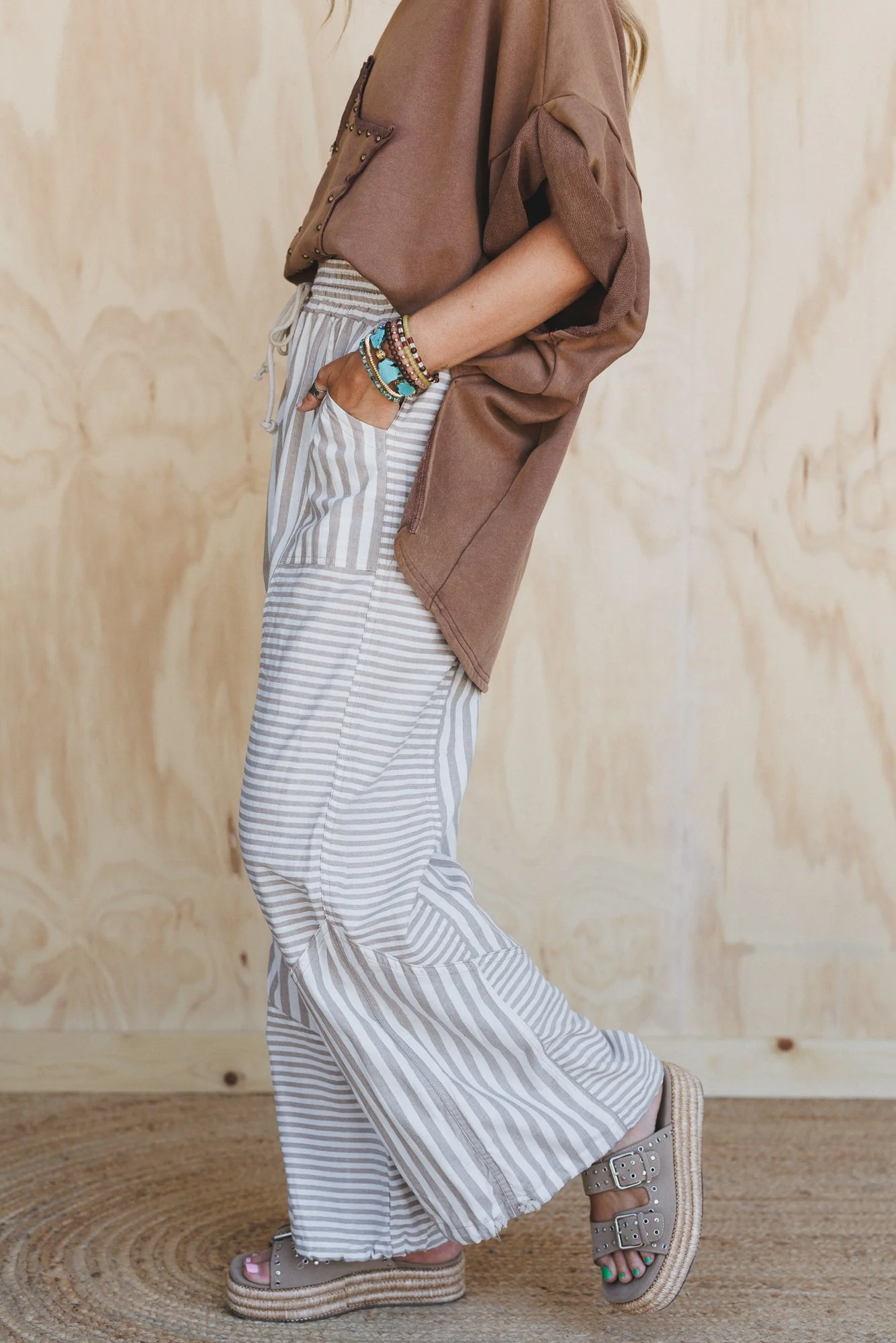 Aveline Striped Pants - Taupe - Image 5