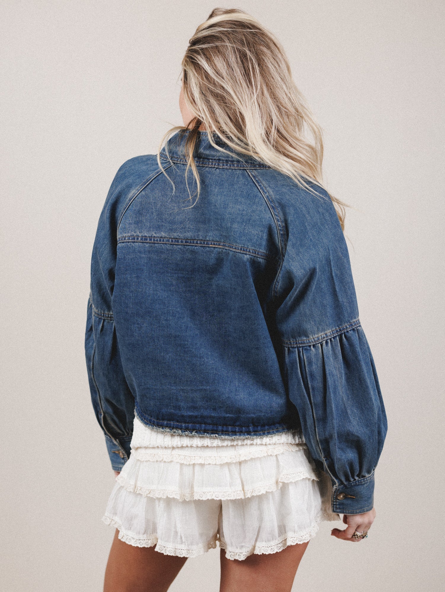 Balloon Sleeve Button Down Jacket - Denim - Image 4