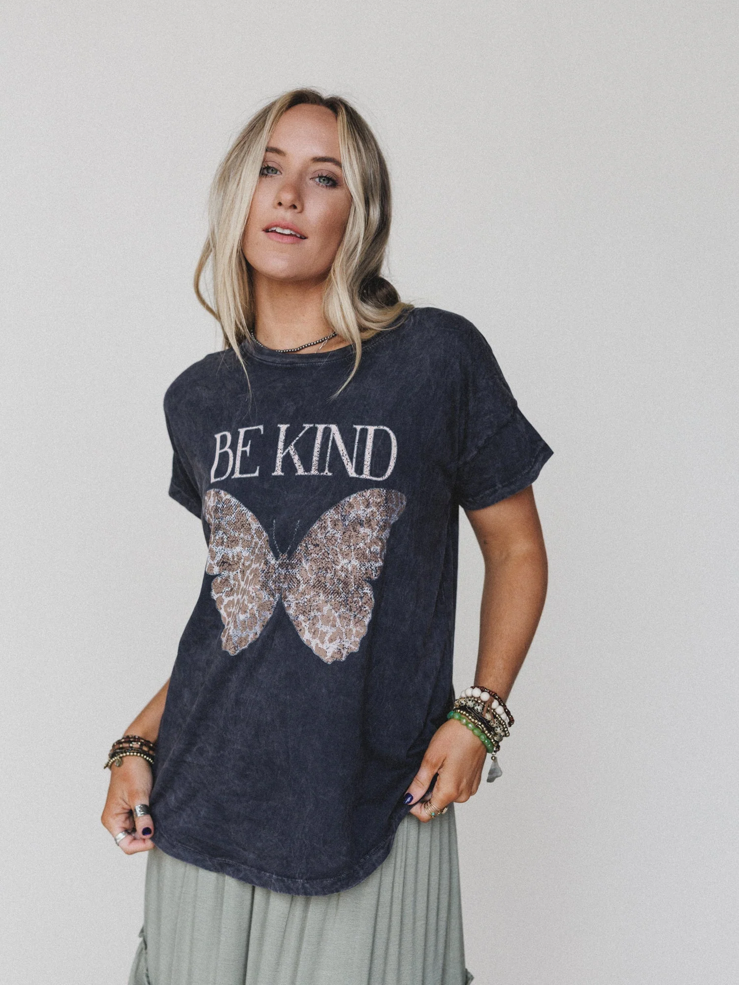 Be Kind Mineral Washed Graphic Tee - Charcoal - Image 4