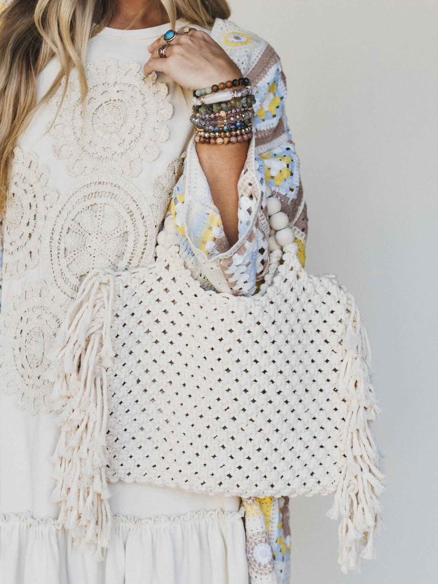 Beach Bound Fringe Tote - Ivory - Image 4