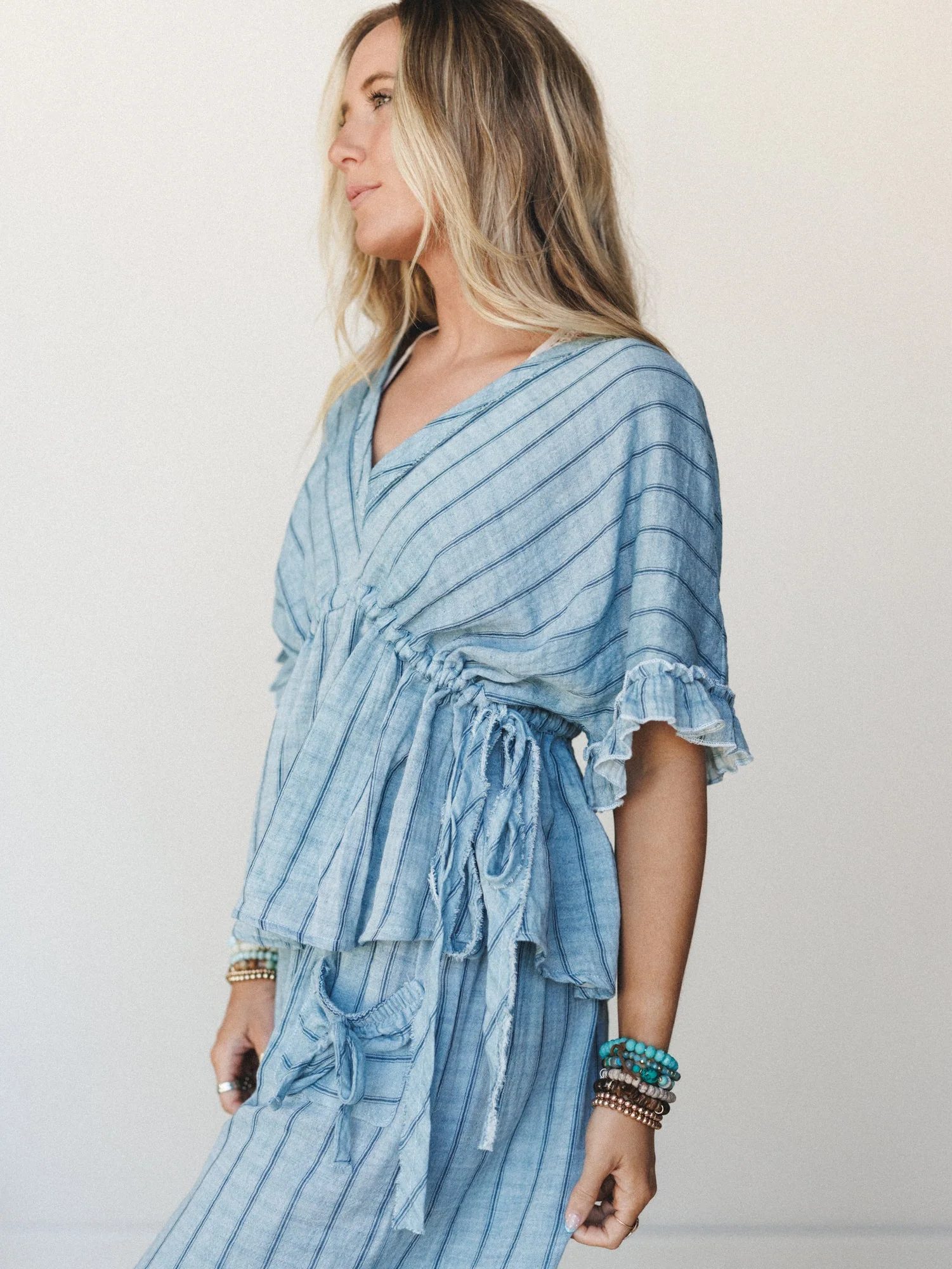 Beachy Breeze Striped Blouse  - Denim - Image 2
