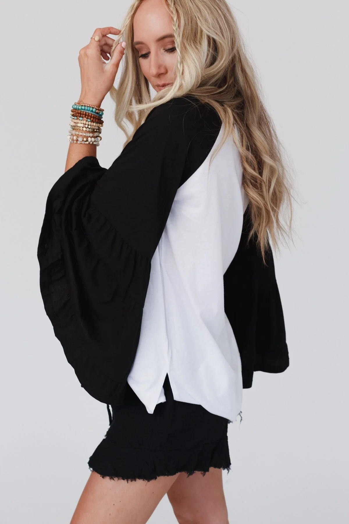 Bell Sleeve Baseball Tee - Black - Image 4