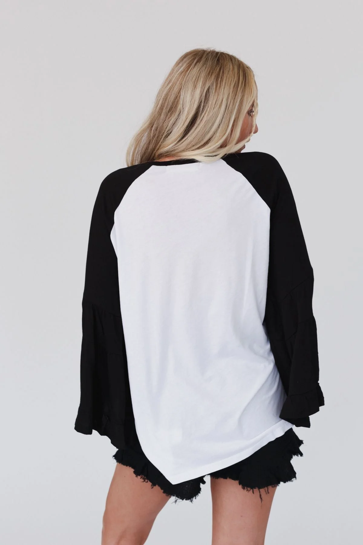Bell Sleeve Baseball Tee - Black - Image 5