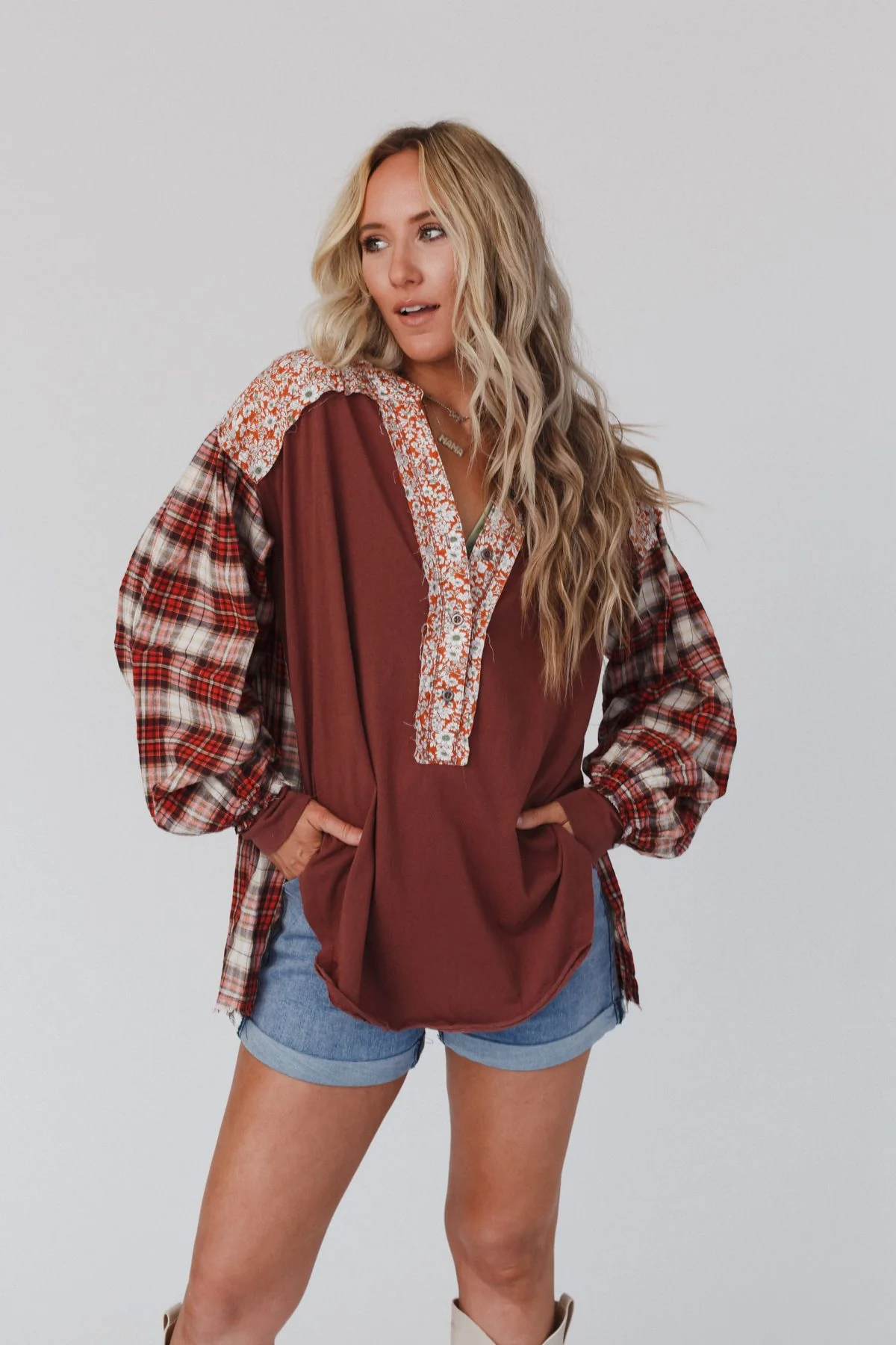 Better Together Mixed Print Top - Apple Wood - Image 4