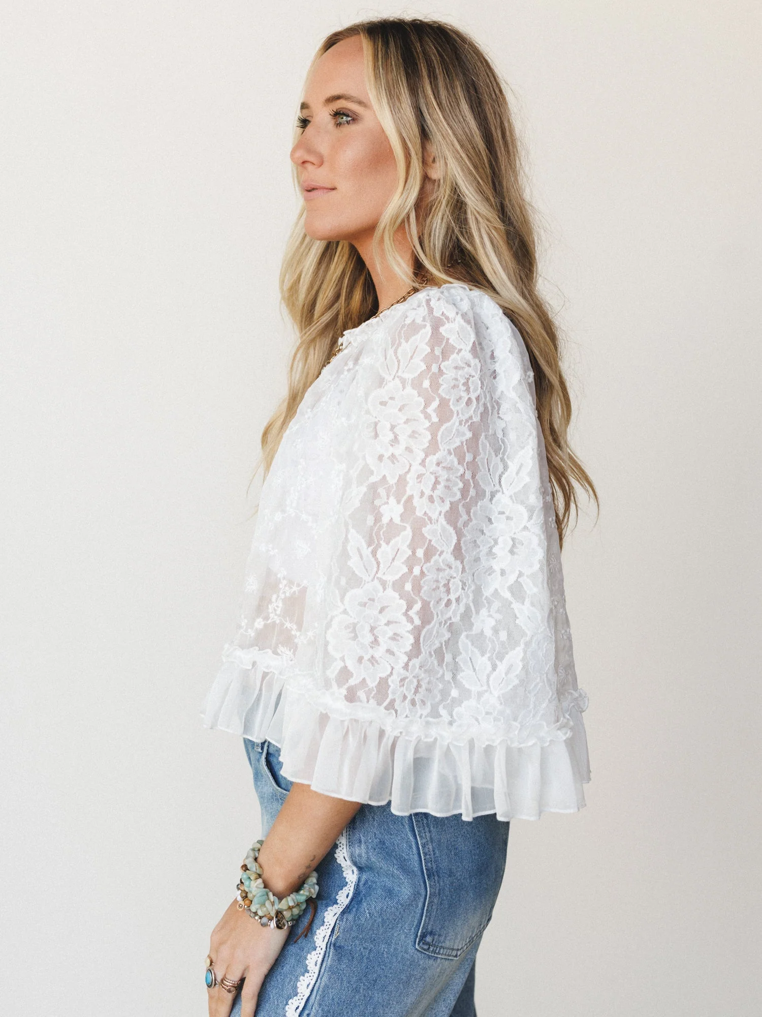 Bianca Sheer Ruffle Blouse - Off White - Image 4