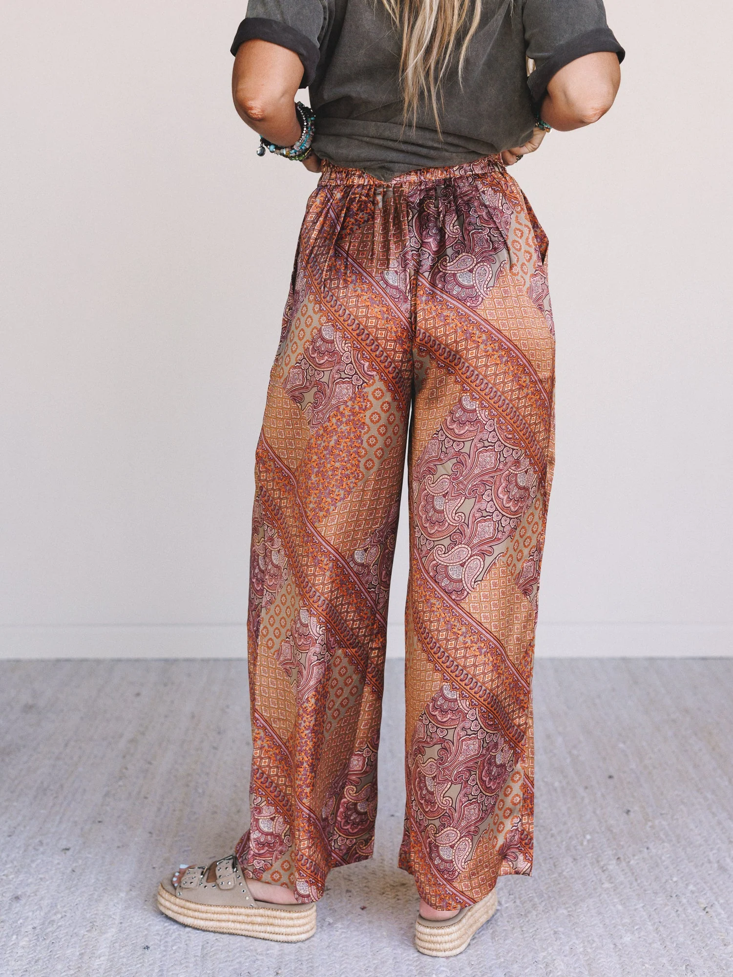 Birch Paisley Wide Leg Pants - Hazelnut - Image 3