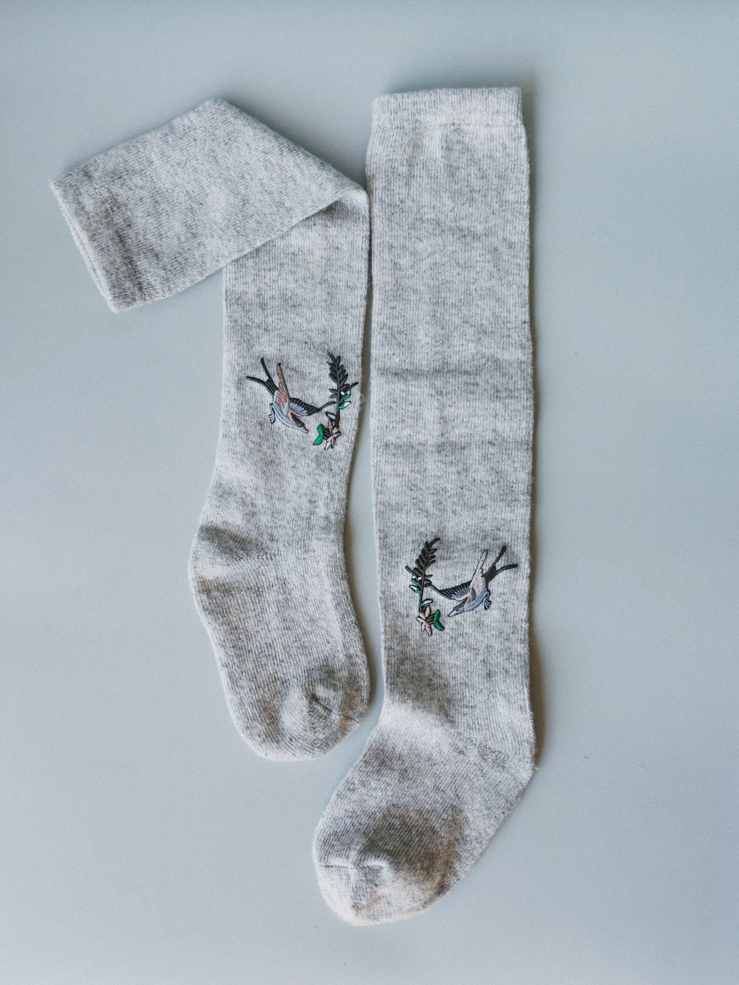 Birds Of A Feather Knee High Socks - Heather Gray