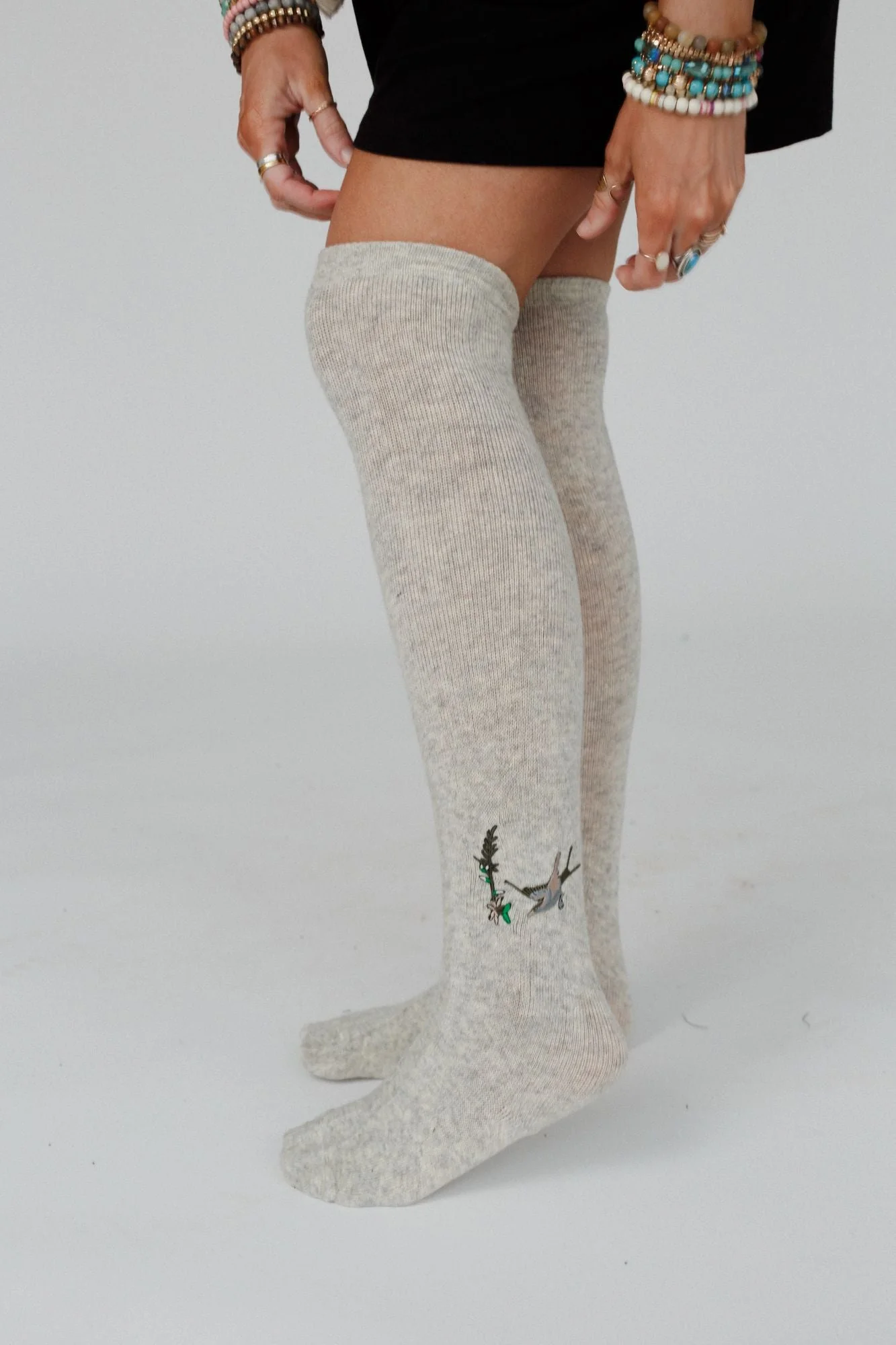 Birds Of A Feather Knee High Socks - Heather Gray - Image 2