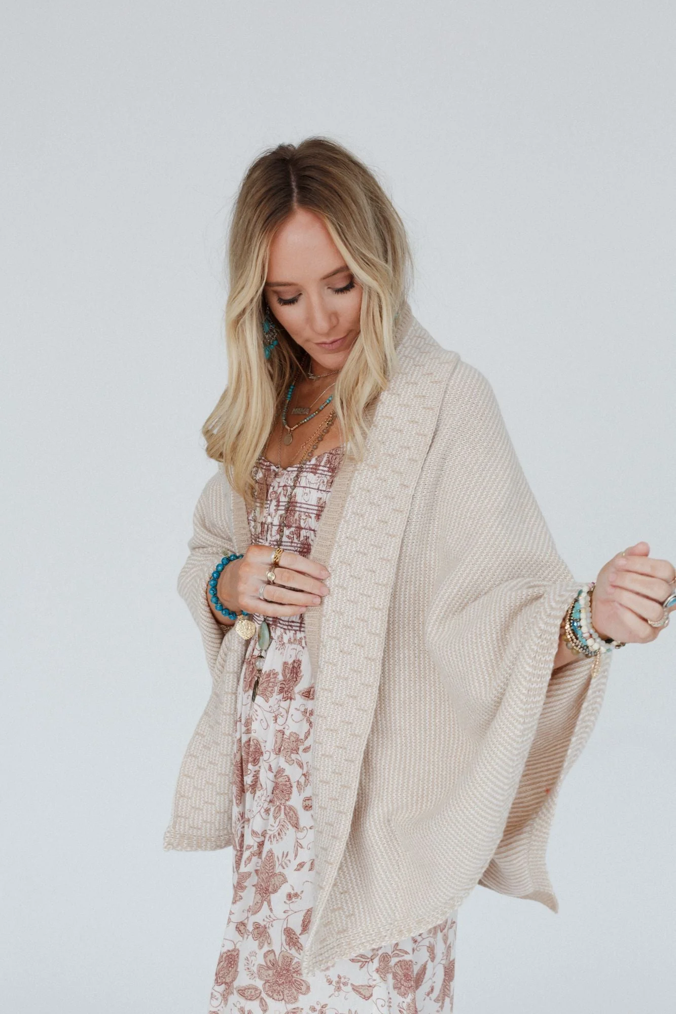 Blakely Cozy Knit Shawl - Beige - Image 4