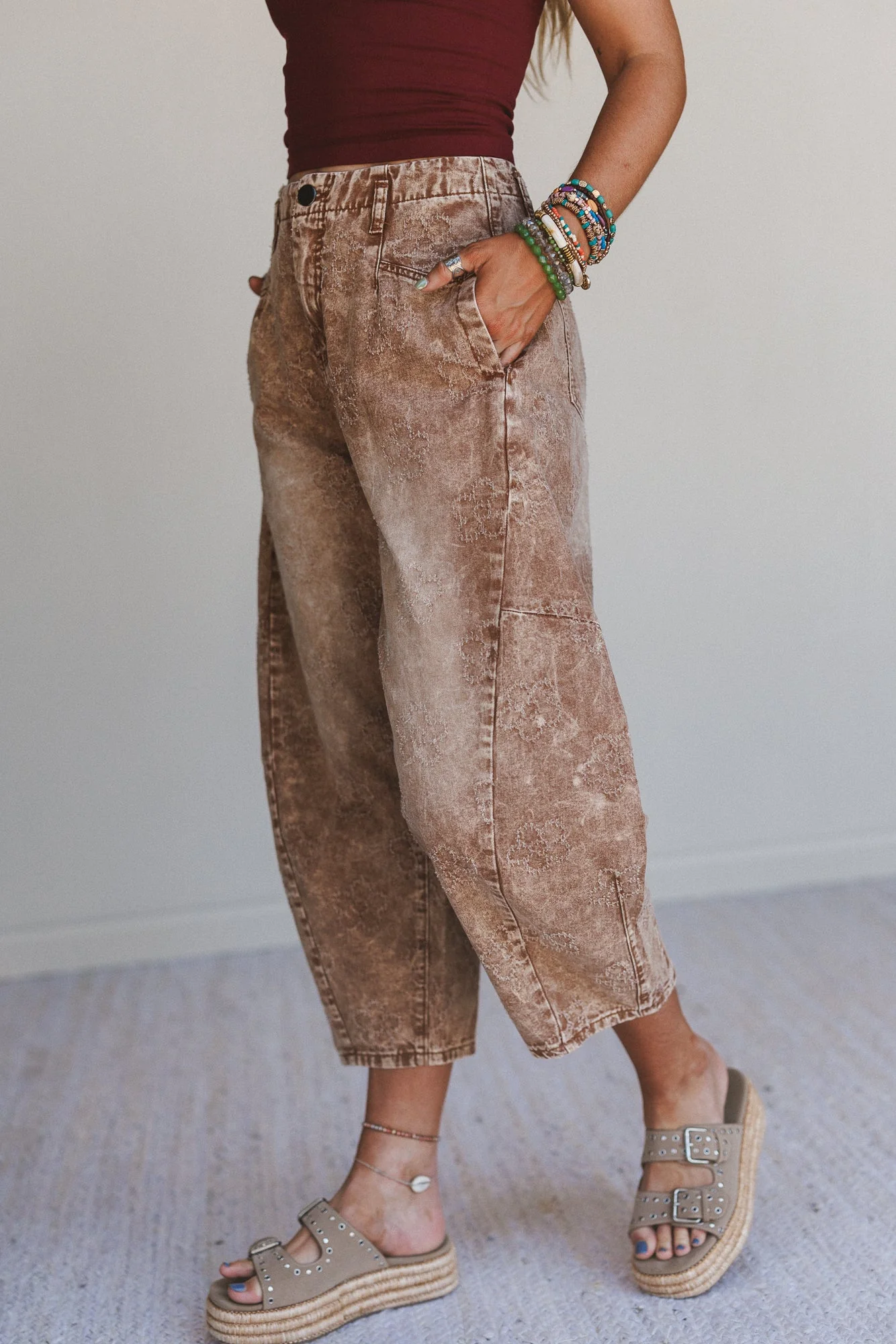 Blossom Trail Barrel Jeans - Almond