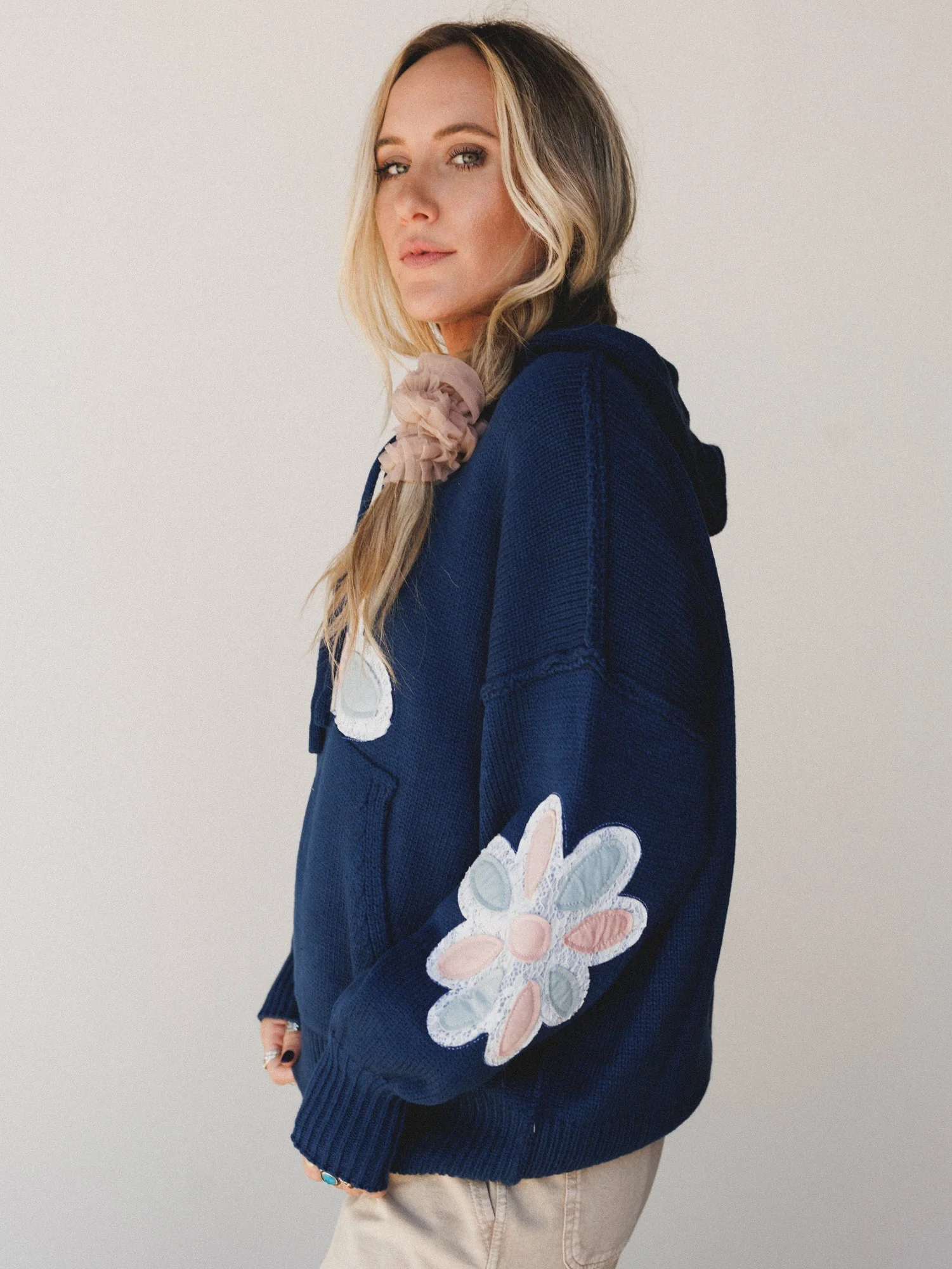 Blossom Wash Patchwork Hoodie - Teal - Image 2