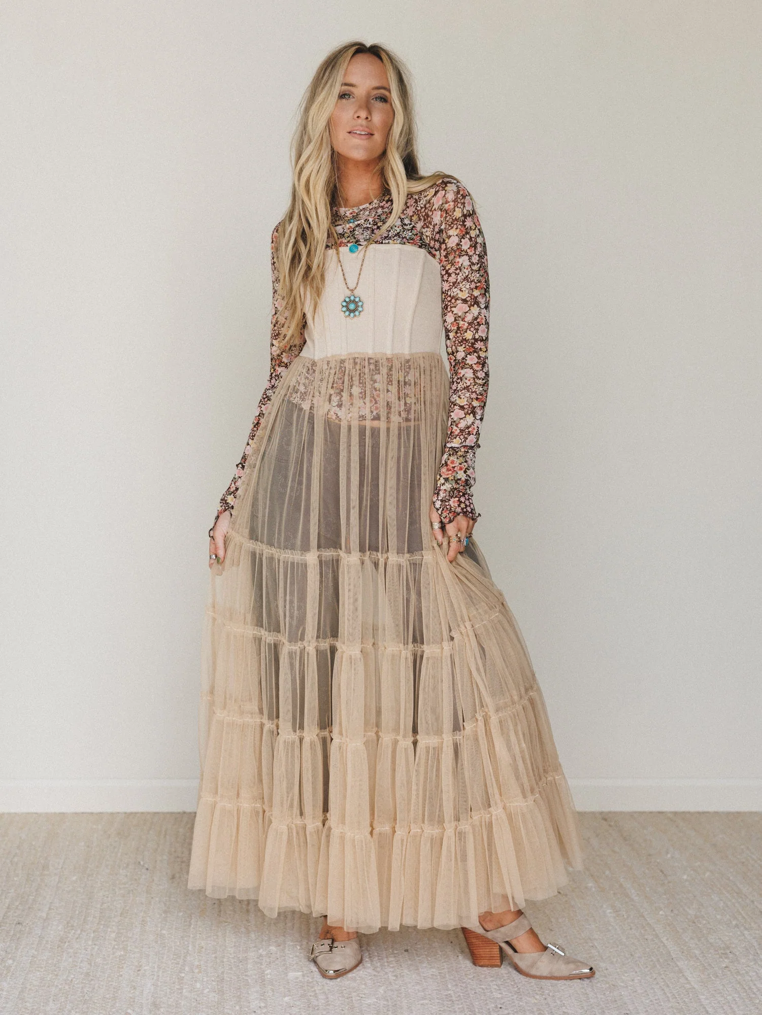 Blush Affair Tulle Maxi Dress - Sand - Image 2