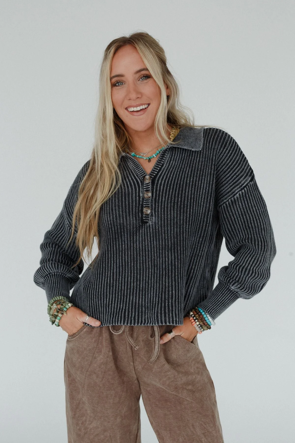 Boheme Button Up Sweater - Black - Image 6