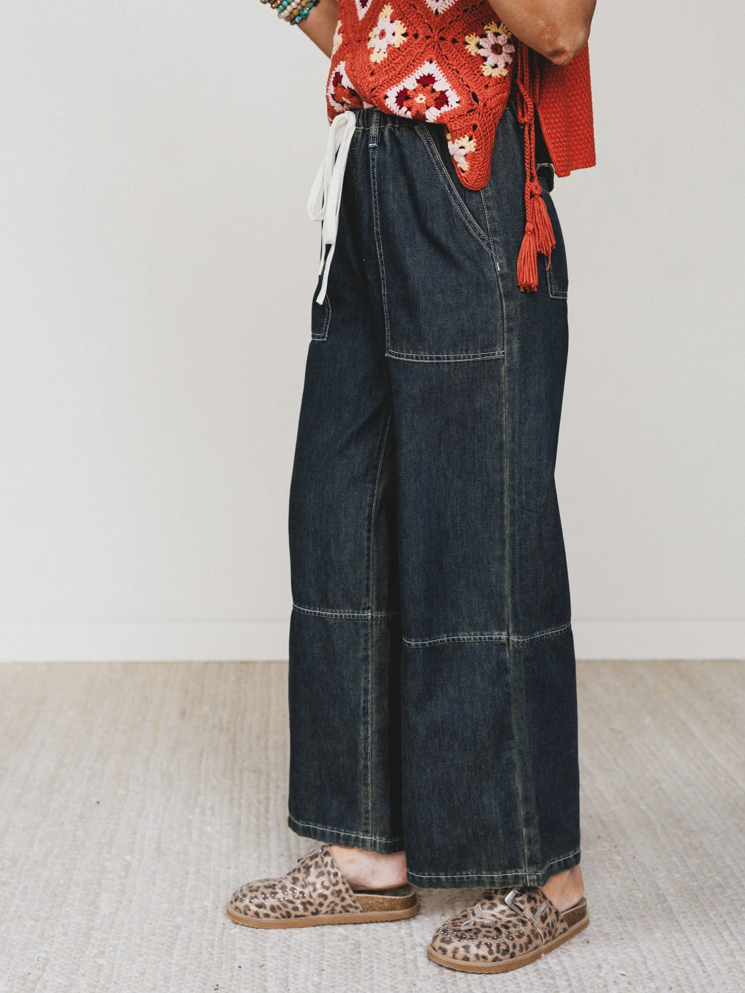 Boho Blues Wide Leg Denim Pants - Gray Denim - Image 2
