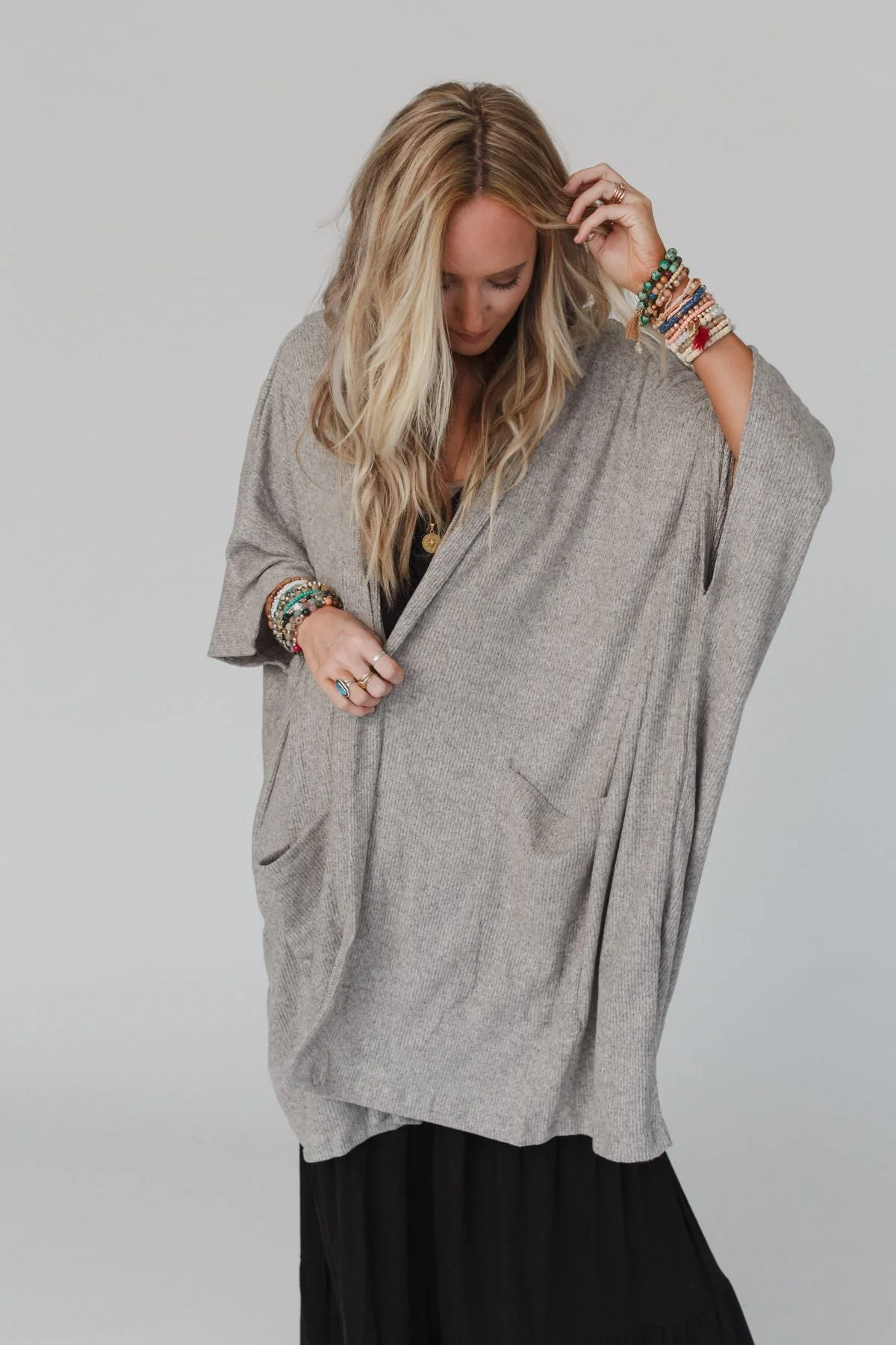 The Nest Boho Essential Hooded Ribbed Sweater - Oatmeal - Image 6