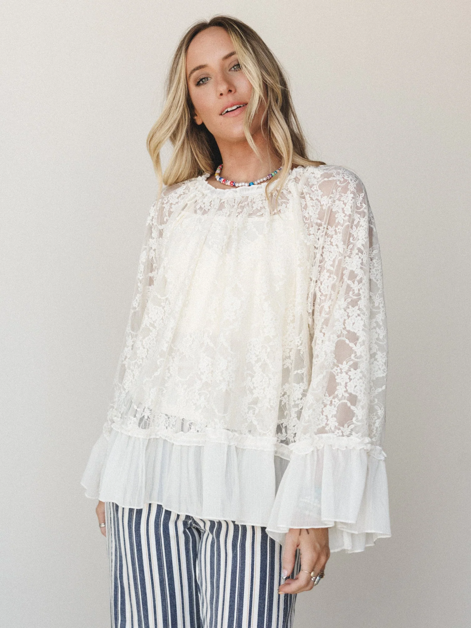 Boho Lace Top - Cream - Image 2