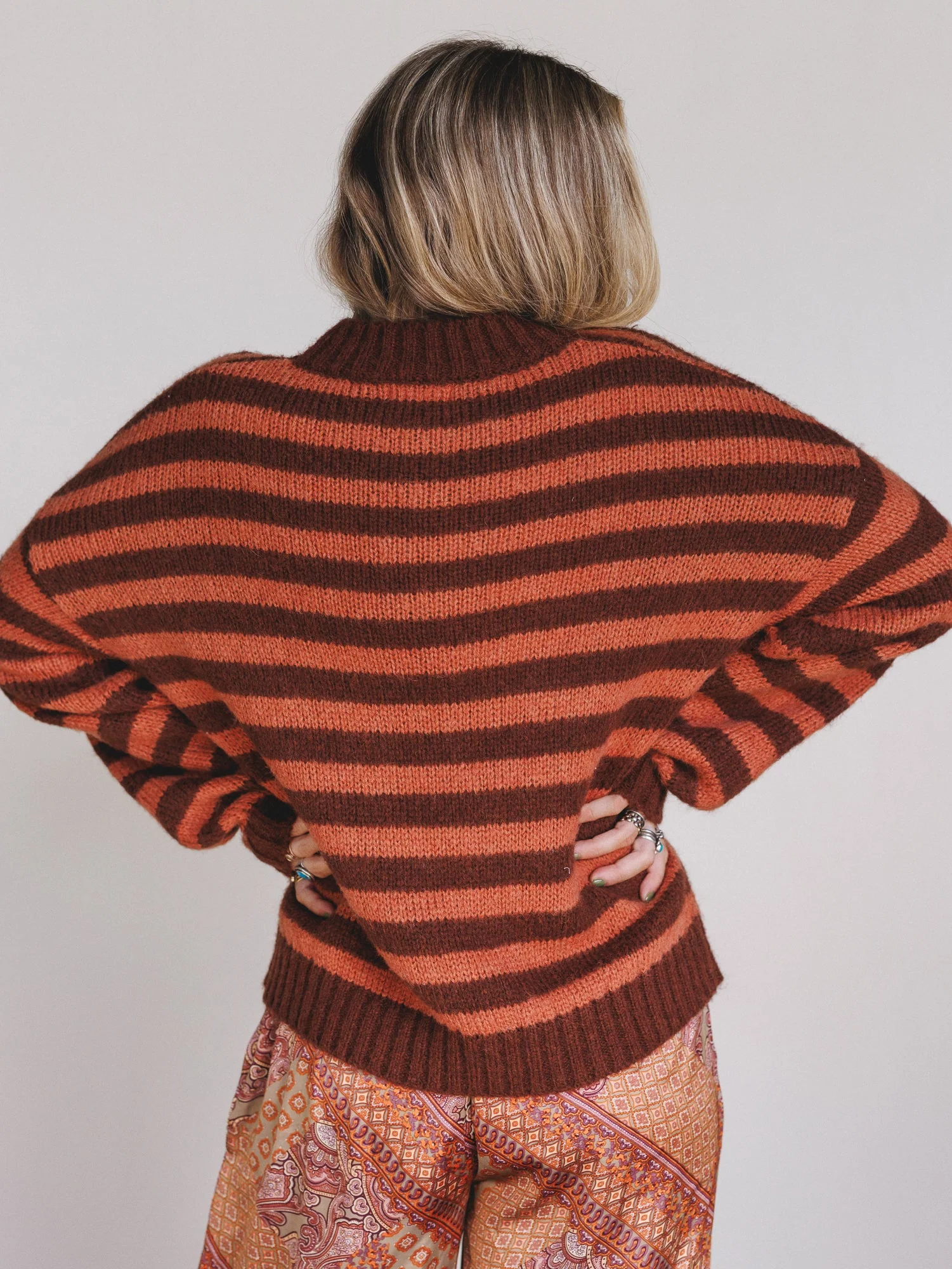 Boho League Striped Sweater - Brown - Image 5