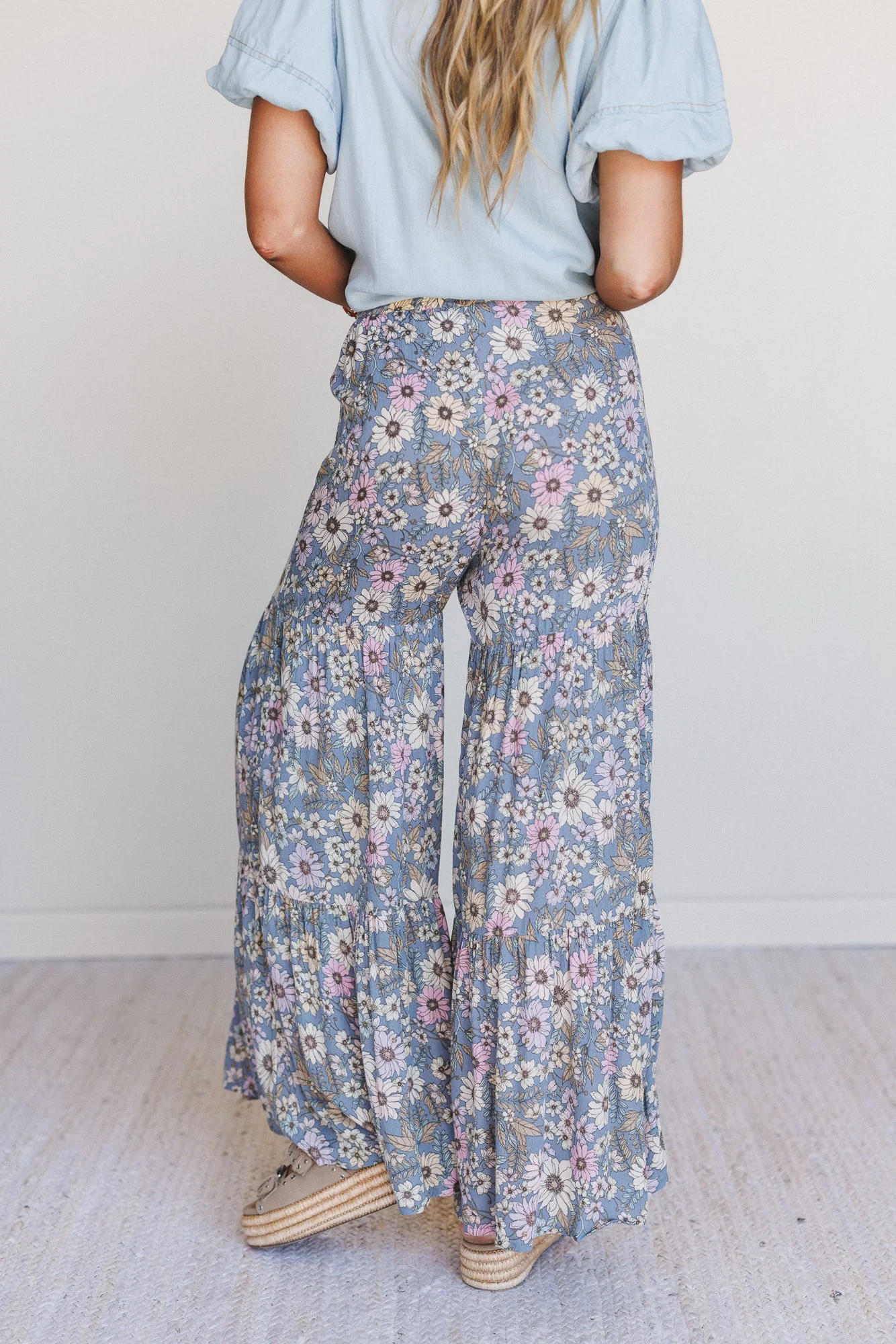 Botanic Drift Wide Leg Pants - Dusty Blue - Image 5