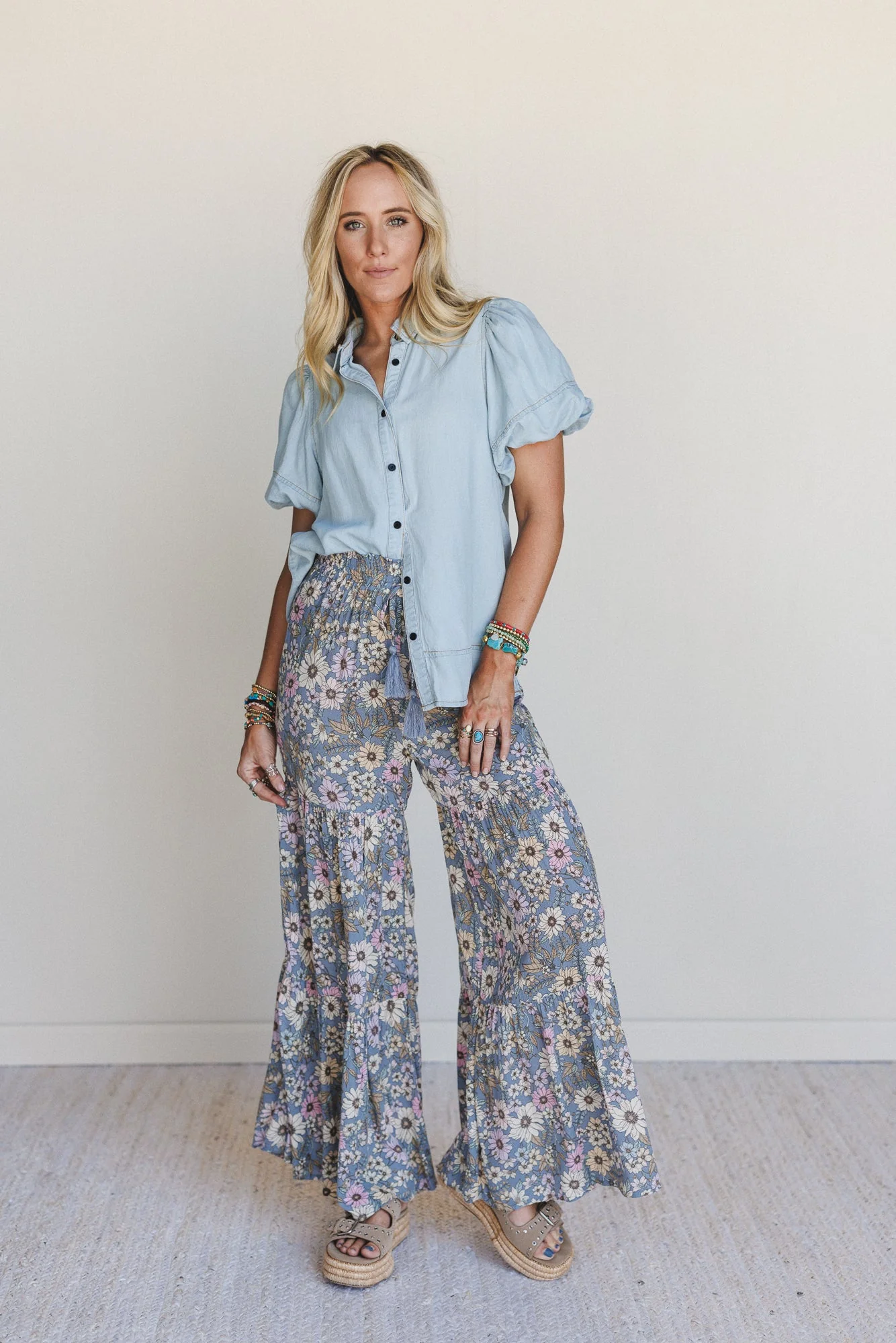 Botanic Drift Wide Leg Pants - Dusty Blue - Image 6