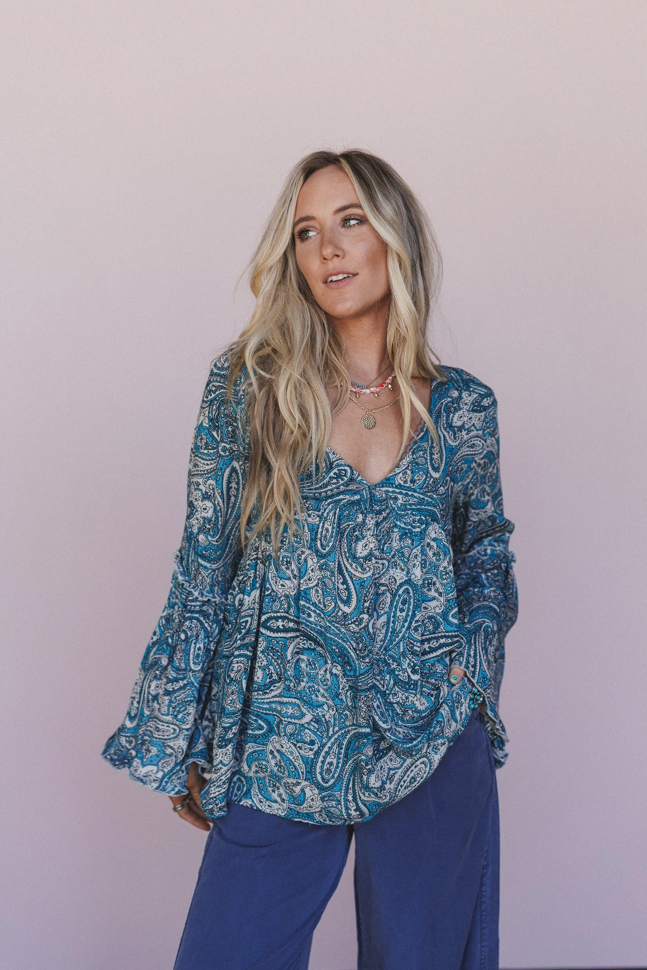 The Nest Brea Paisley Print Top - Blue Paisley Print - Image 4