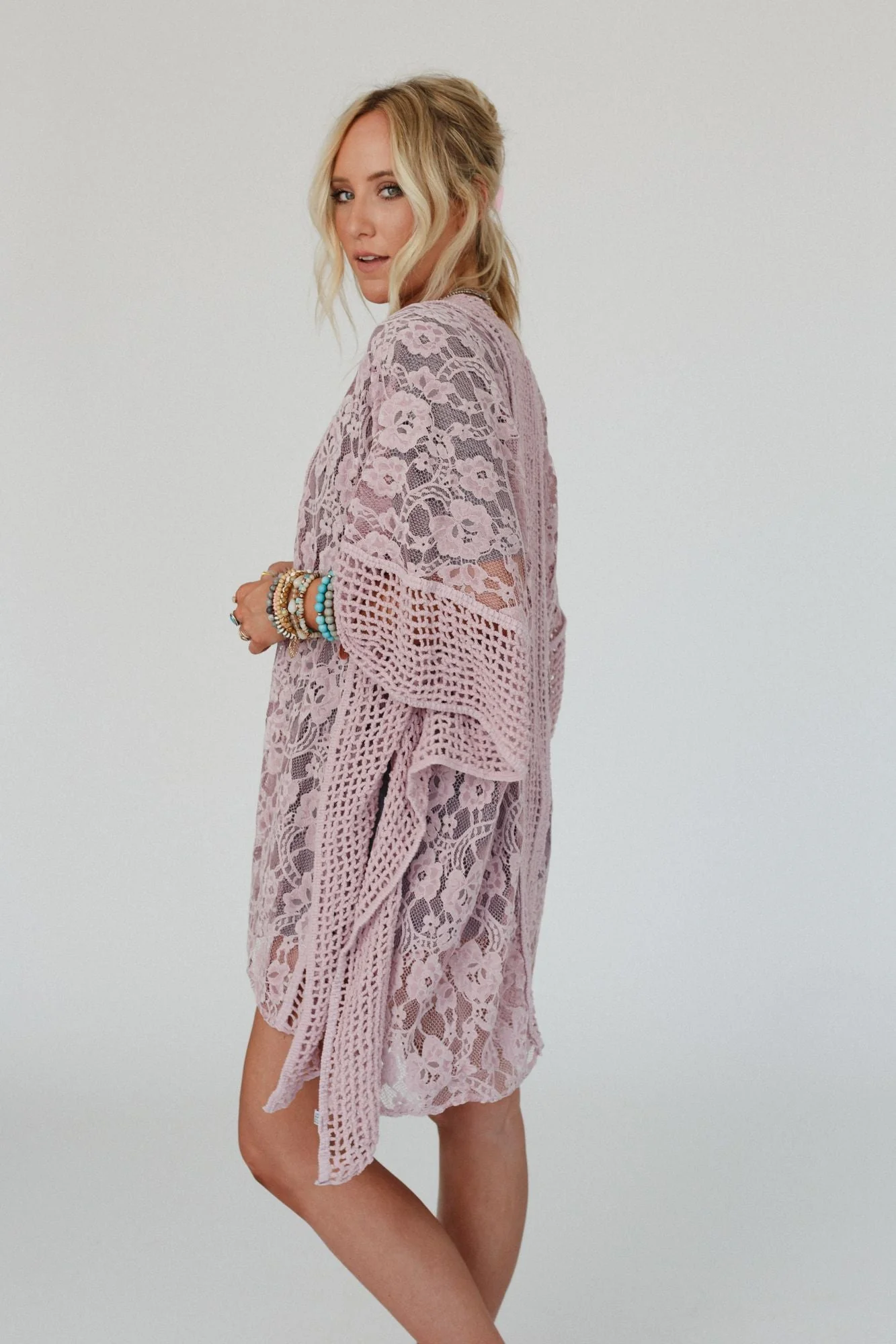 Breezy Floral Lace Kimono - Rose - Image 6