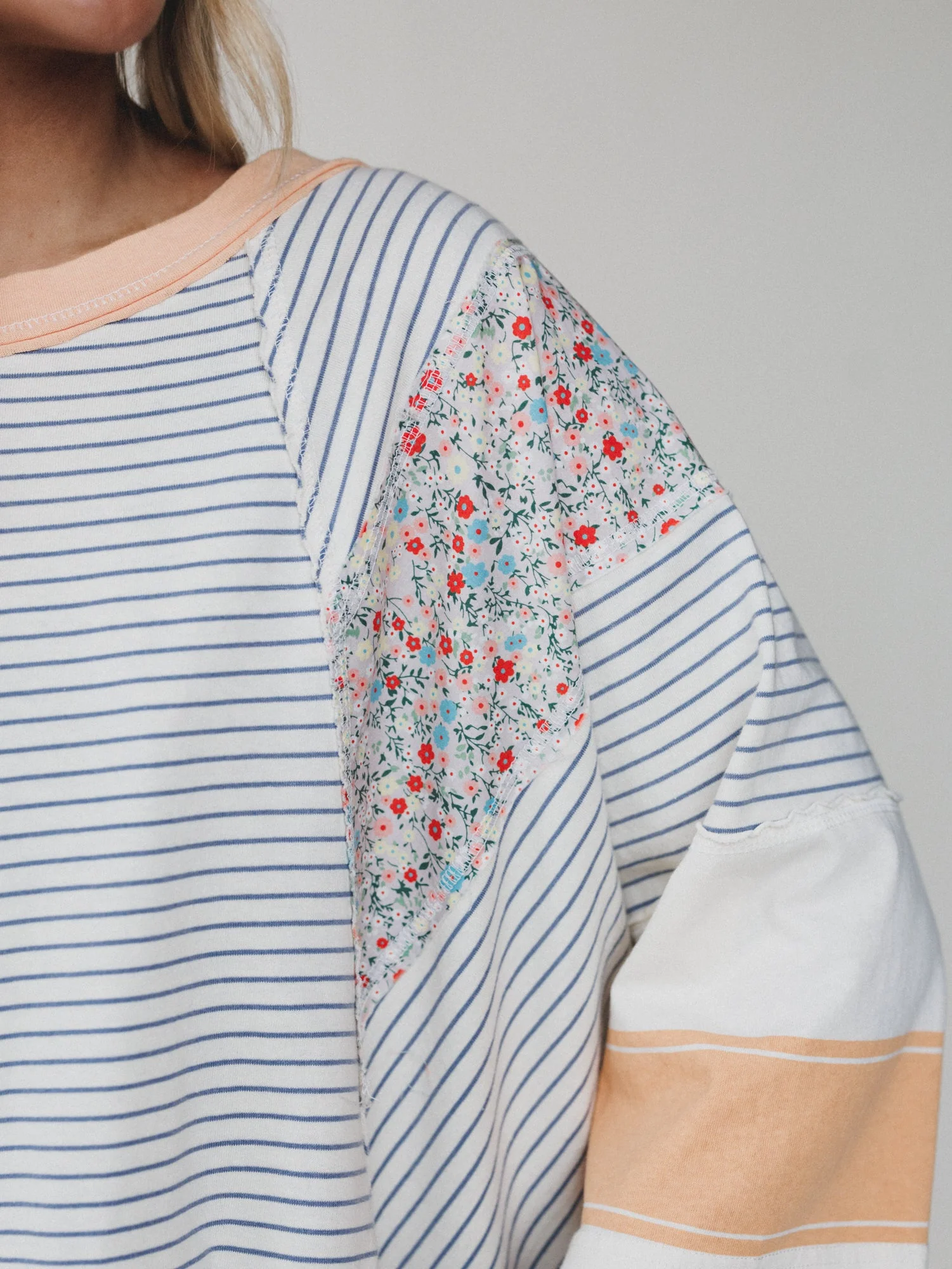 Britt Patchwork Top - Oat Blue - Image 3