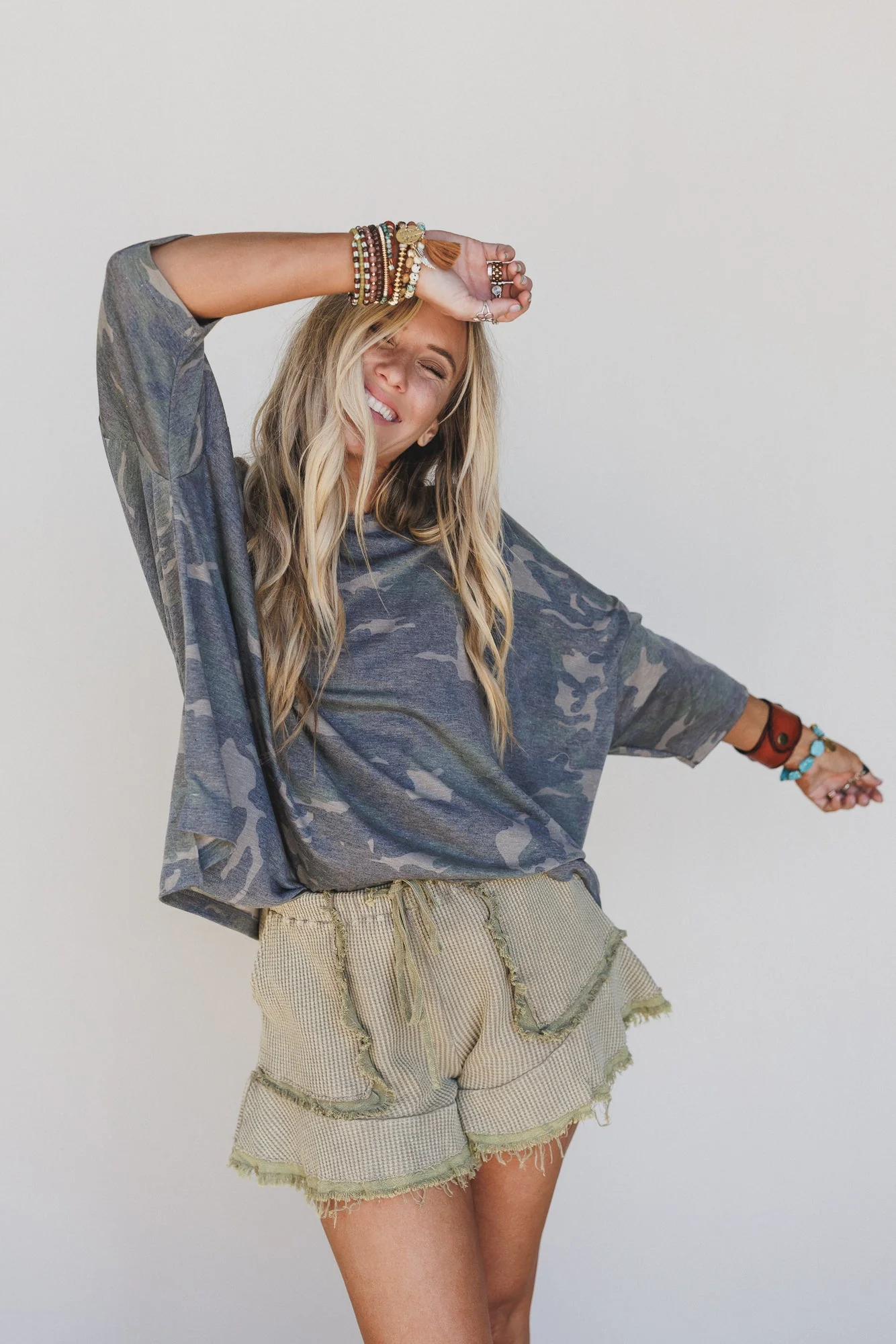 Brittany Waffle Frayed Shorts - Olive - Image 5