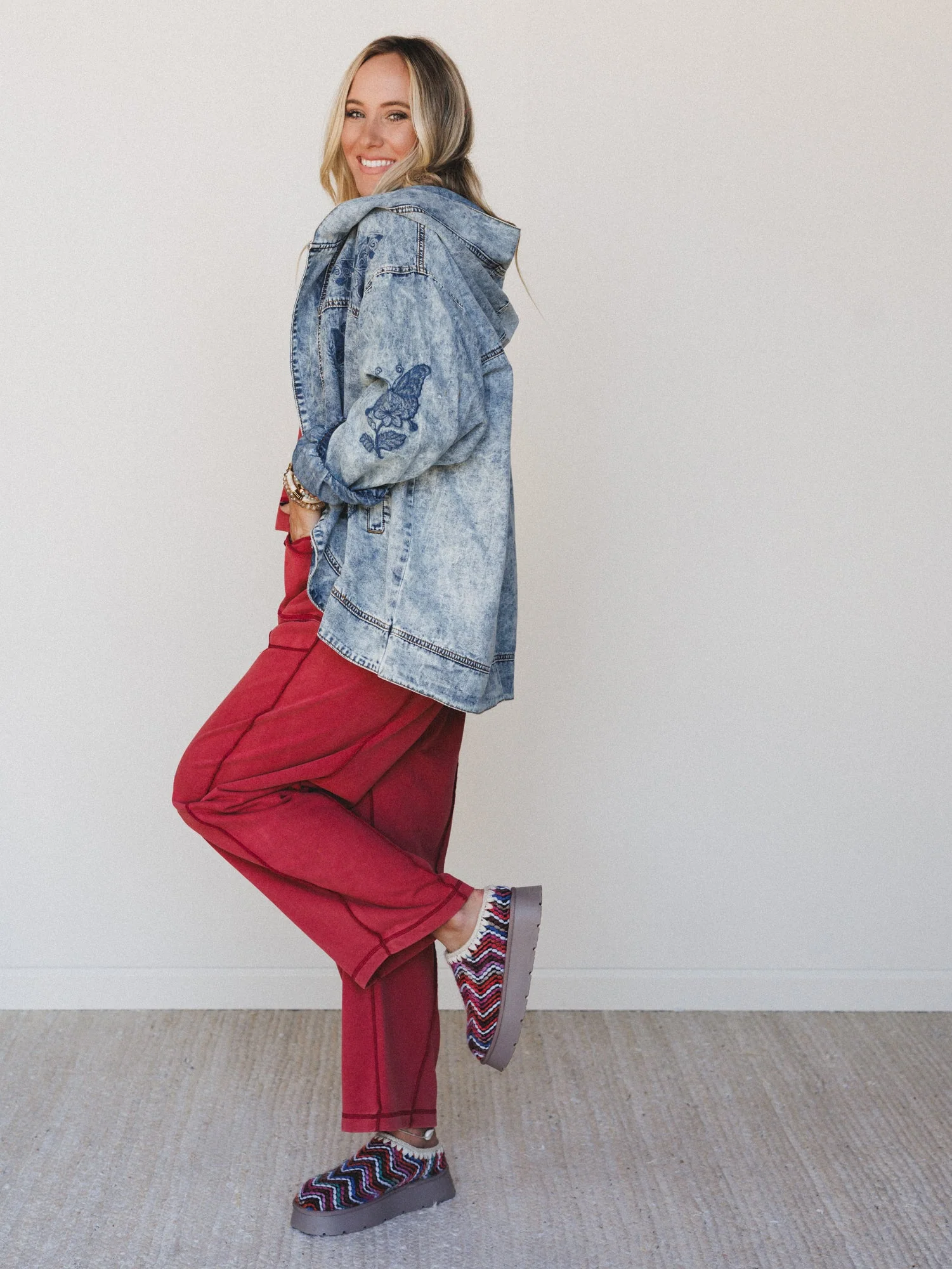 Butterfly Lady Embroidered Jacket - Denim - Image 3
